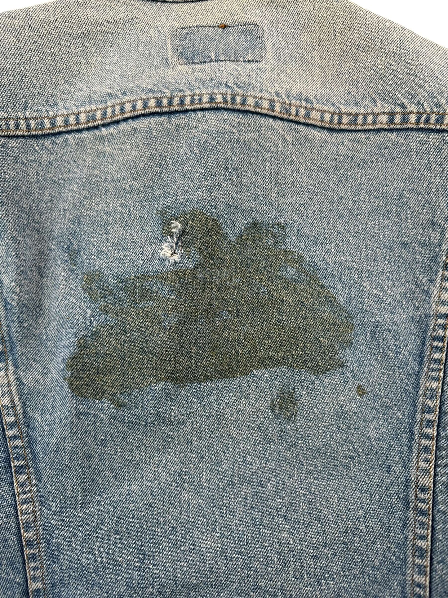 Back Graphic of Vintage 90s MIUSA Levi's Trucker Jacket SZ 42