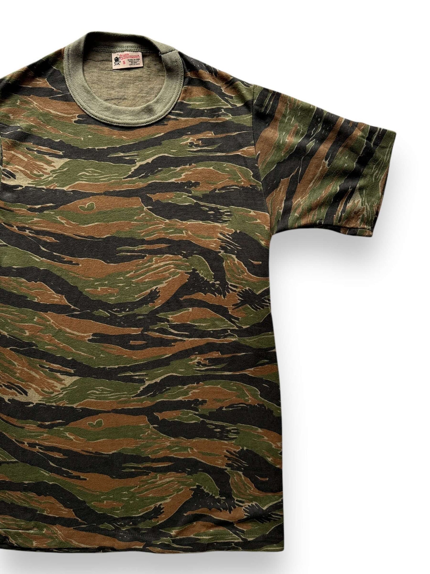 Front Left of Vintage Brigade Quartermaster Tiger Camo Tee SZ S