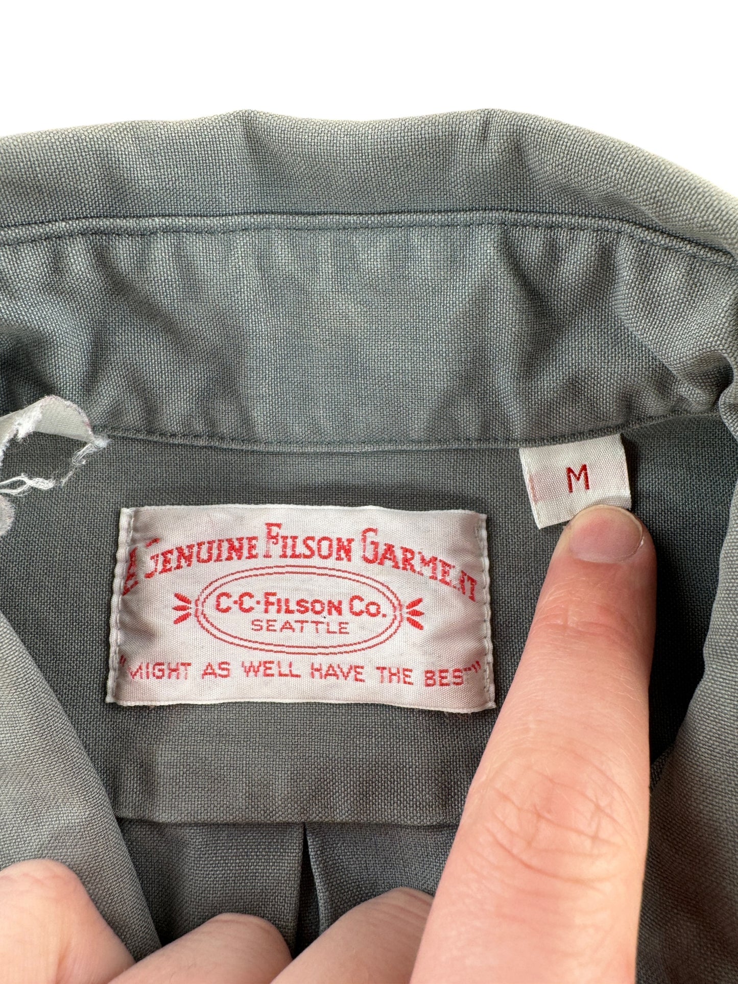 Tag on Modern Thrashed Filson Painter Shirt SZ M