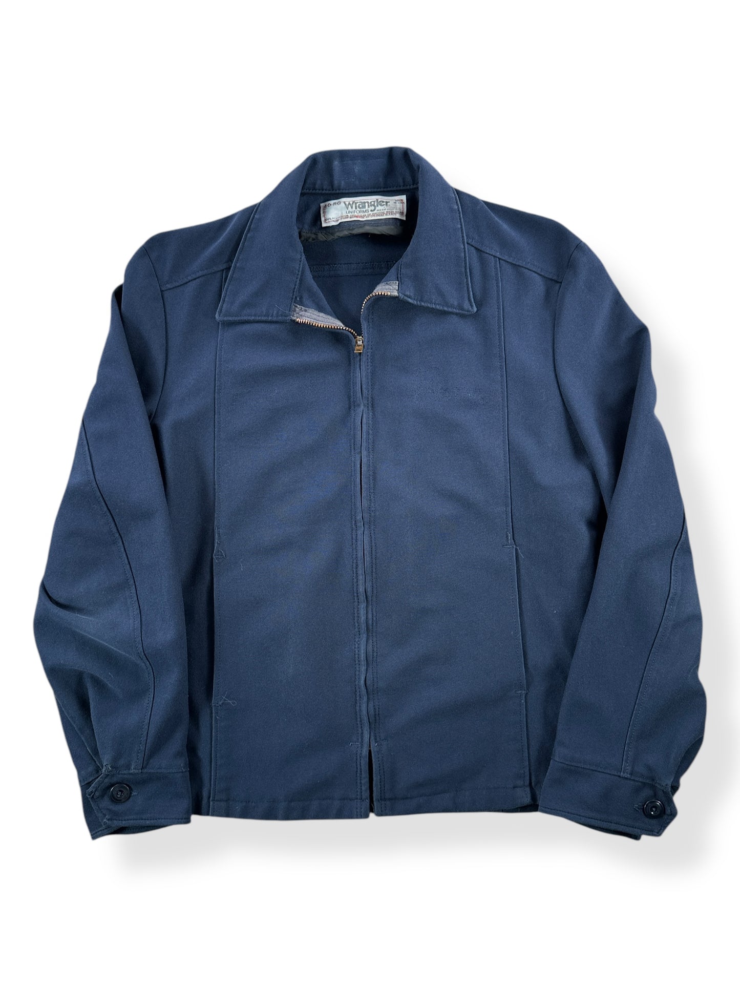 Front of Vintage Blue Wrangler Gas Station Jacket SZ 40