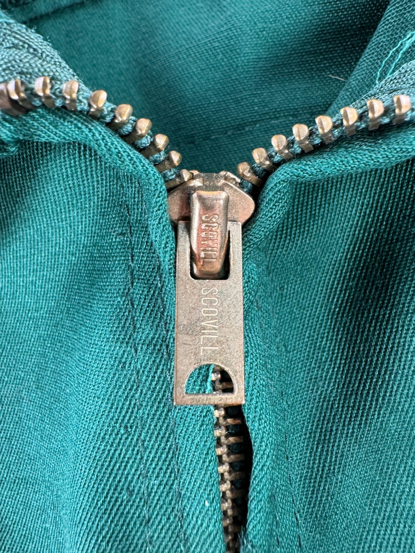 Zipper on Vintage Green Overall Gas Station Jacket SZ XL
