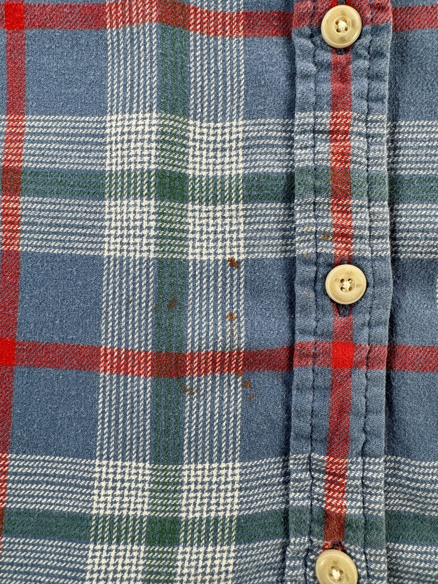 Stain on Filson Women's Scout Blue Green Flannel Shirt SZ M