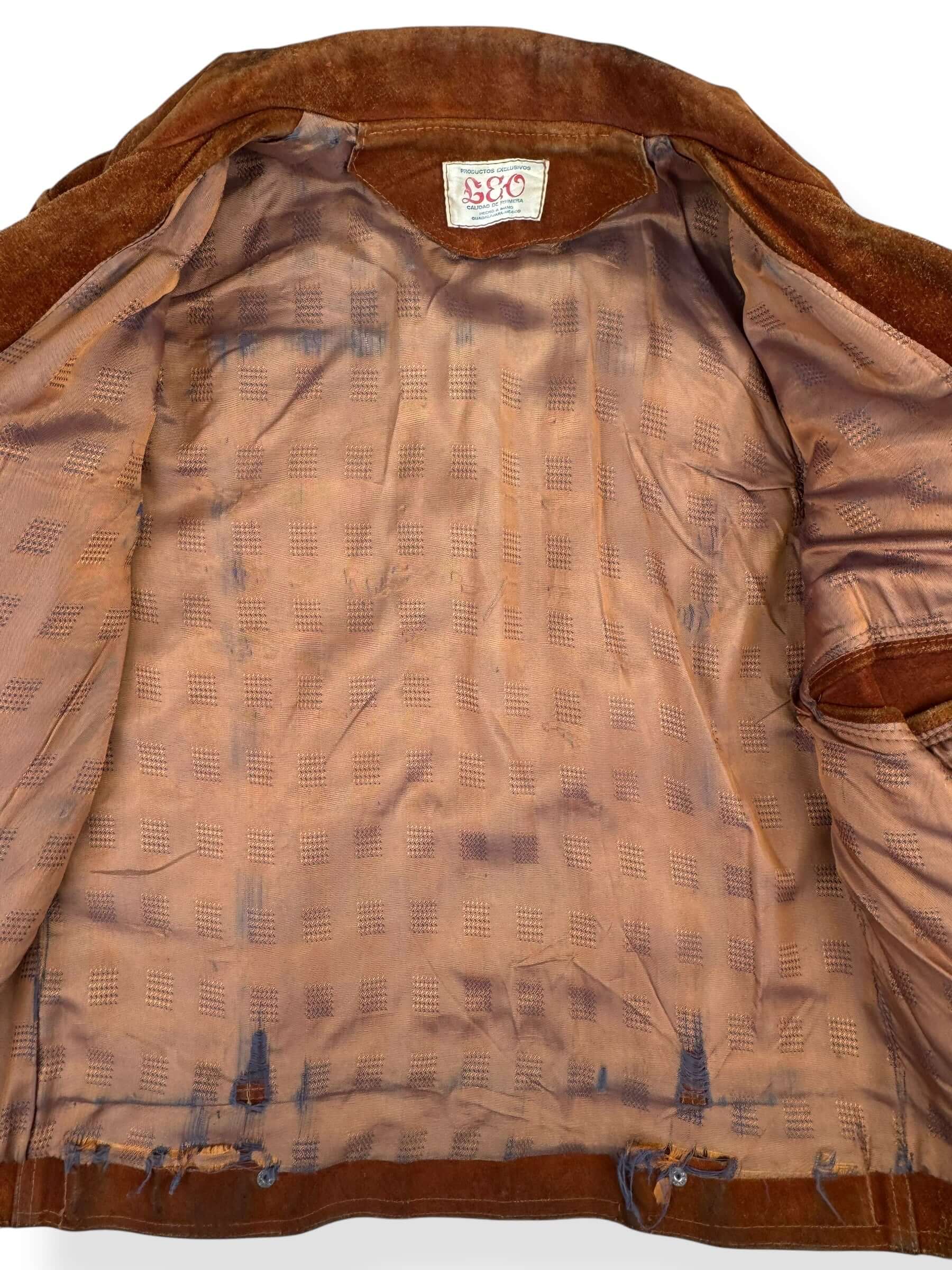 Open view of 1970s Leo Suede Trucker Style Jacket M