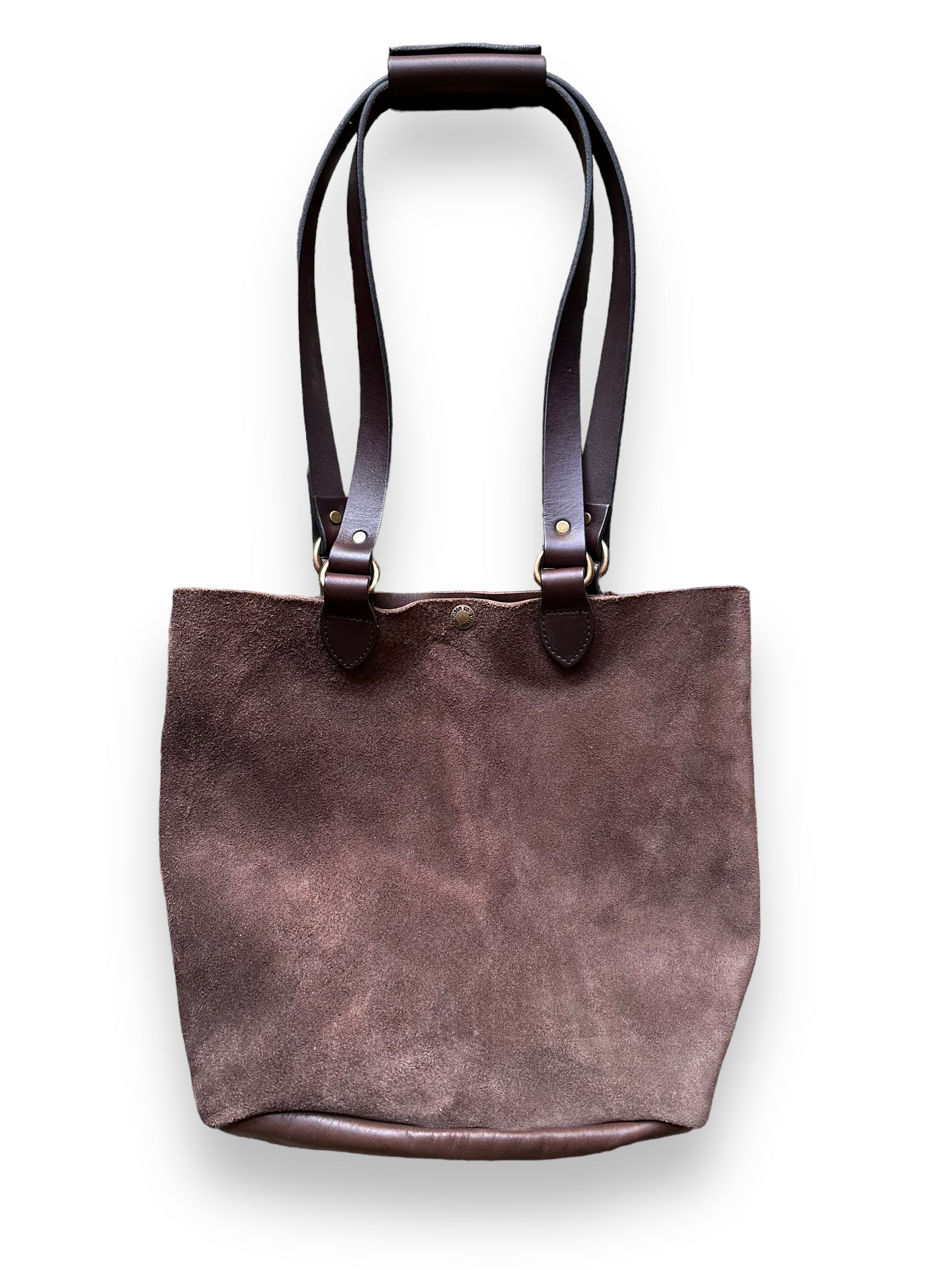 Rear View of Filson Brown Roughout Leather Tote Bag SZ S |  Barn Owl Vintage Goods | Vintage Filson Workwear Seattle