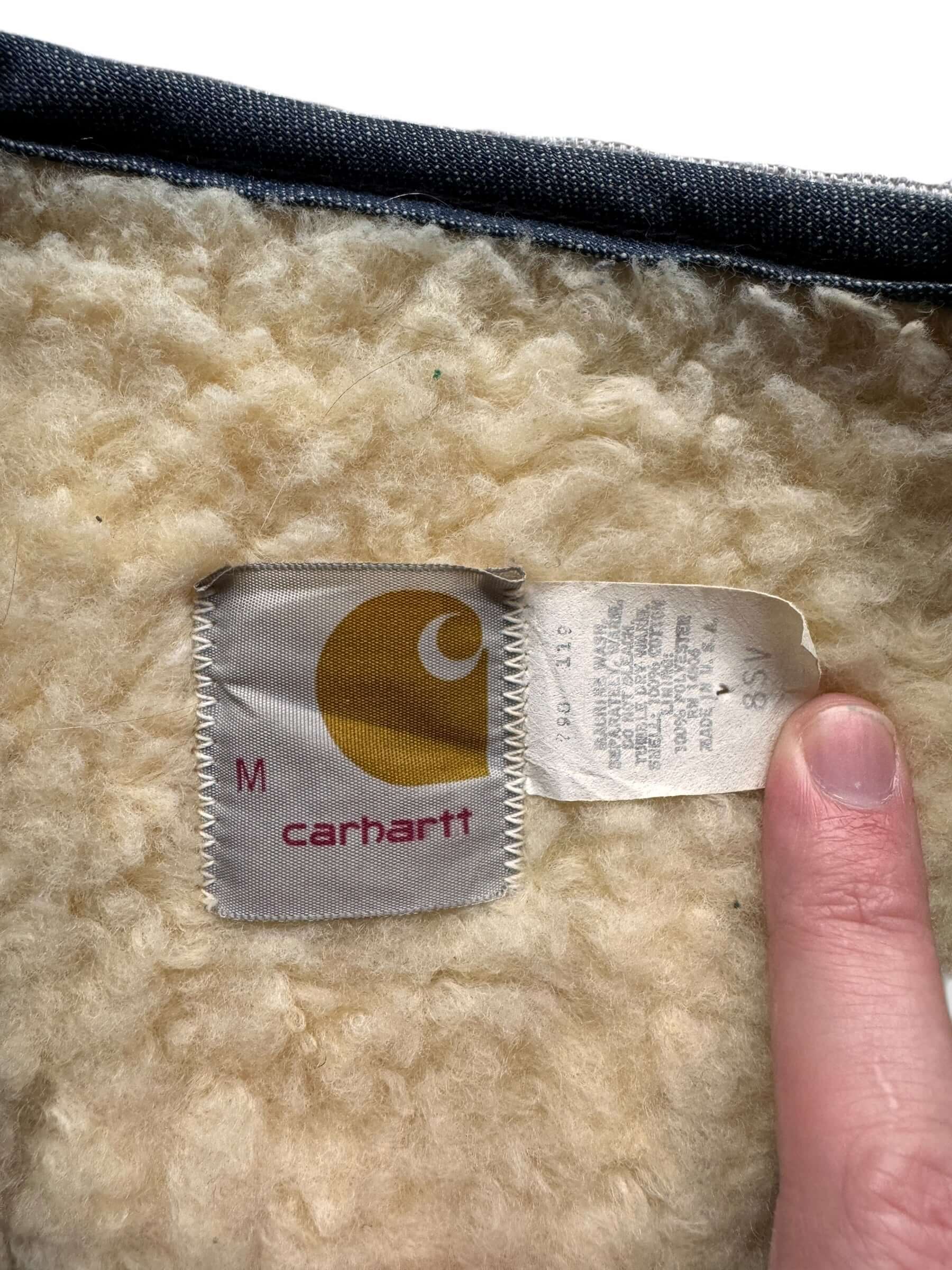 tag on Vintage Carhartt Sherpa Lined Denim Vest SZ M
