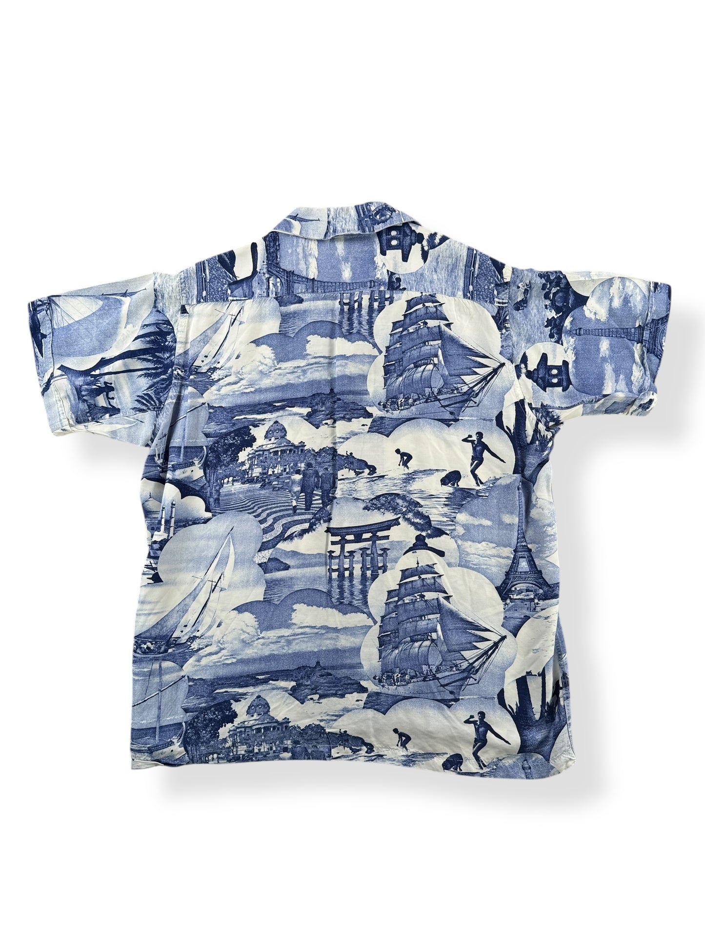 Back of Vintage Skipper Photo Print Aloha Shirt SZ M