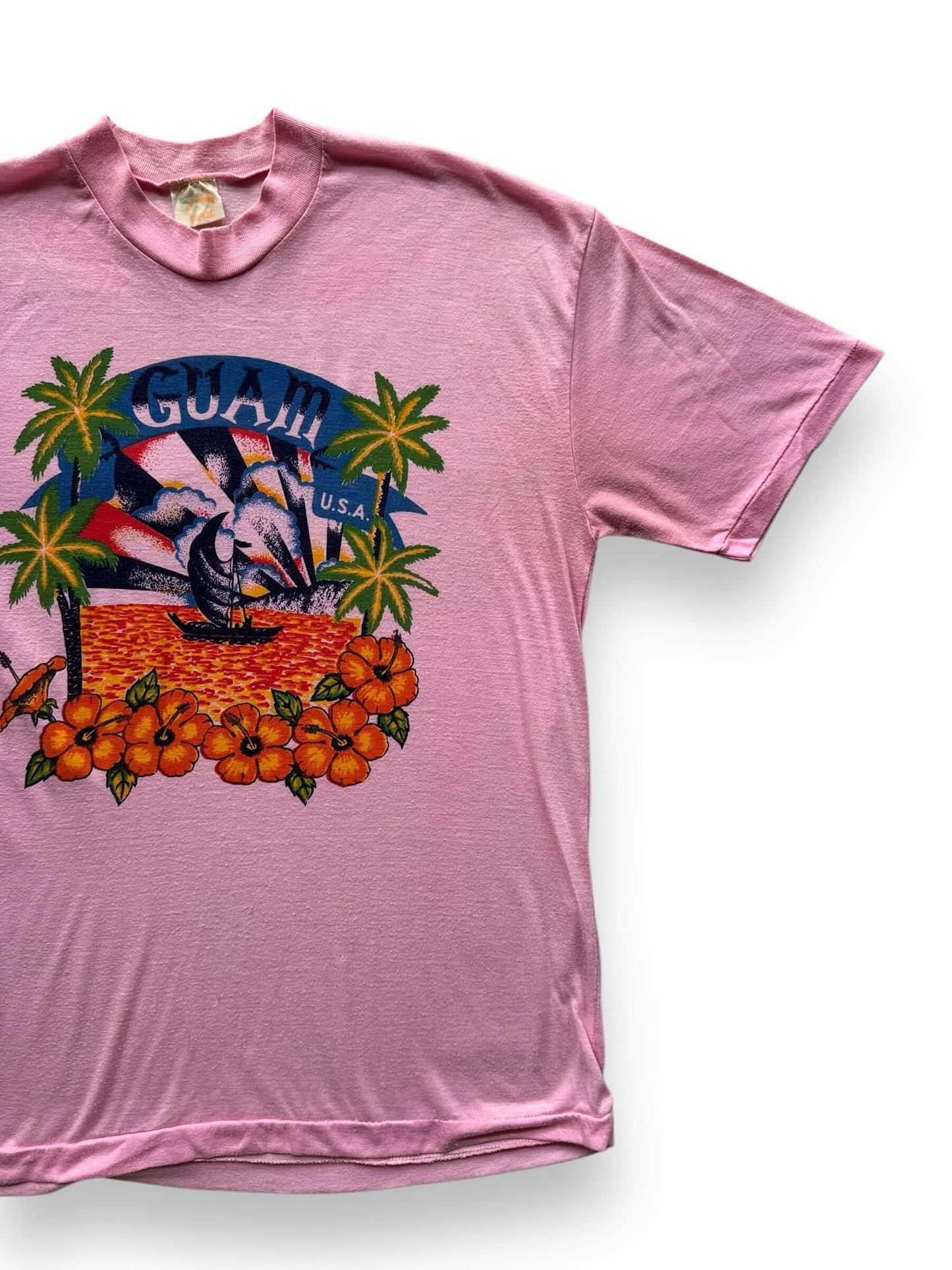 front left of Vintage Pink Guam Souvenir Tee SZ M