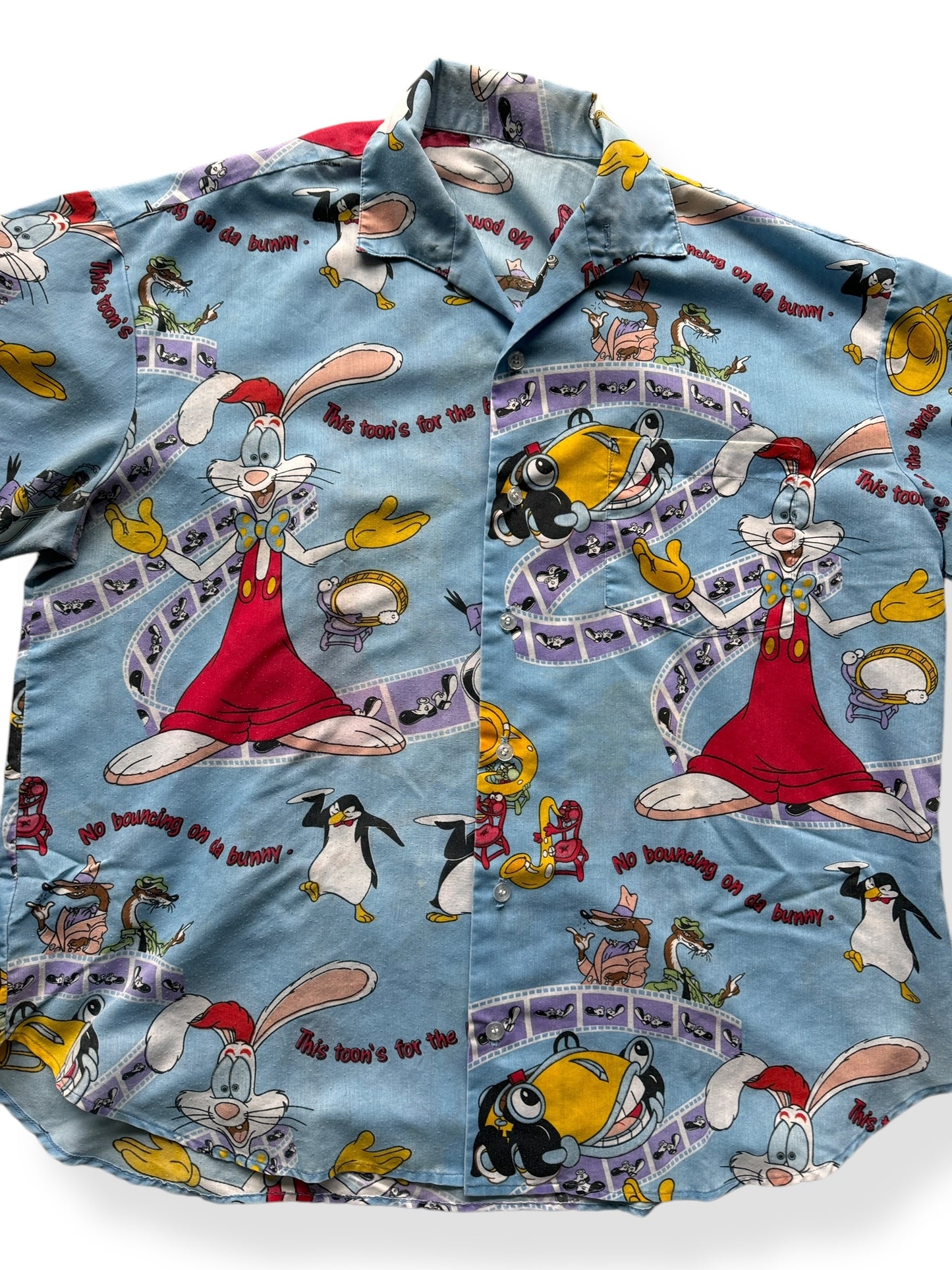 Front Close Up of Vintage Roger Rabbit Button Up SZ XXL