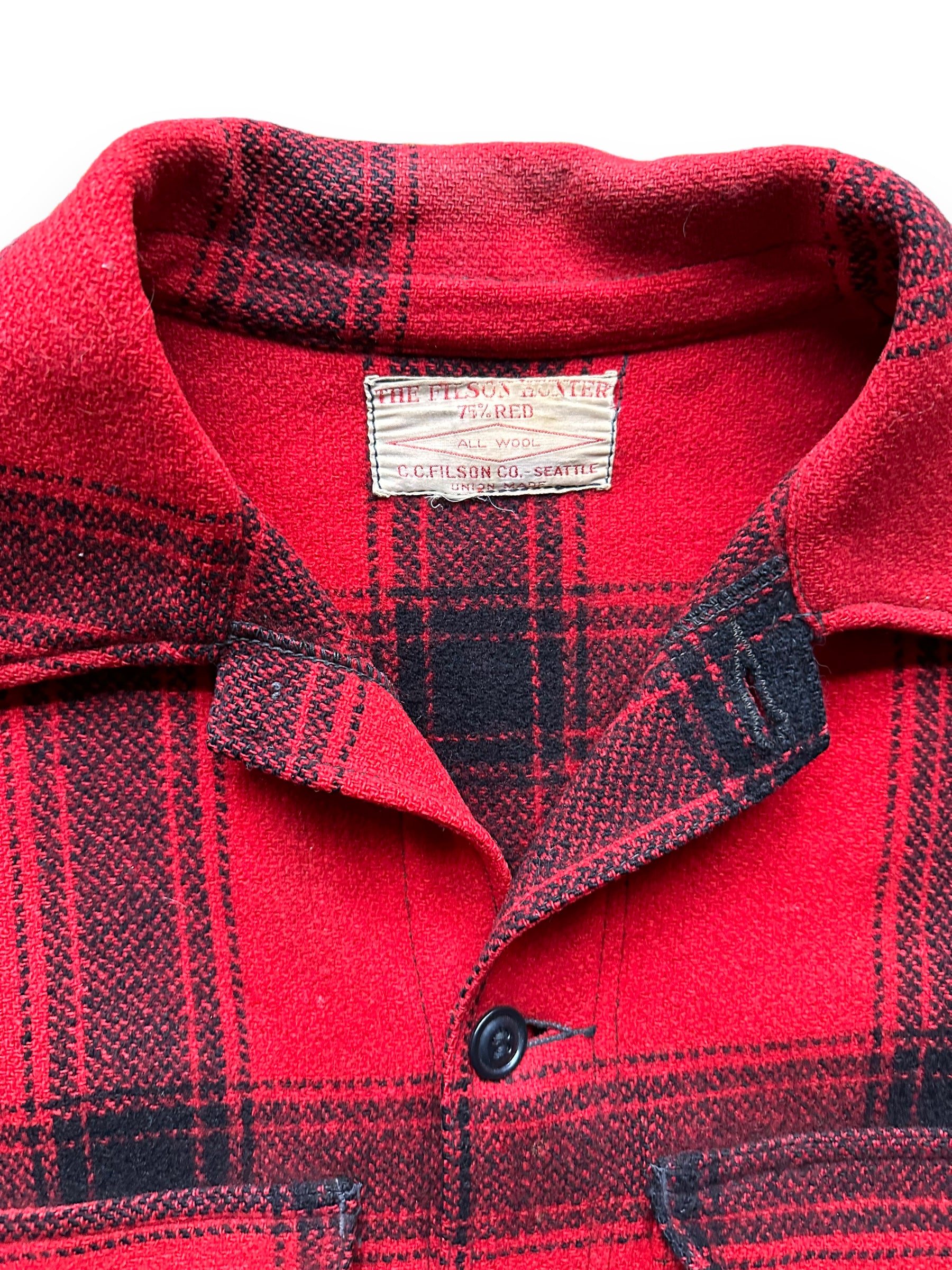 tag on Vintage 60s Filson Repaired Hunter Jacket SZ 44 |  Barn Owl Vintage Goods | Vintage Filson Workwear Seattle