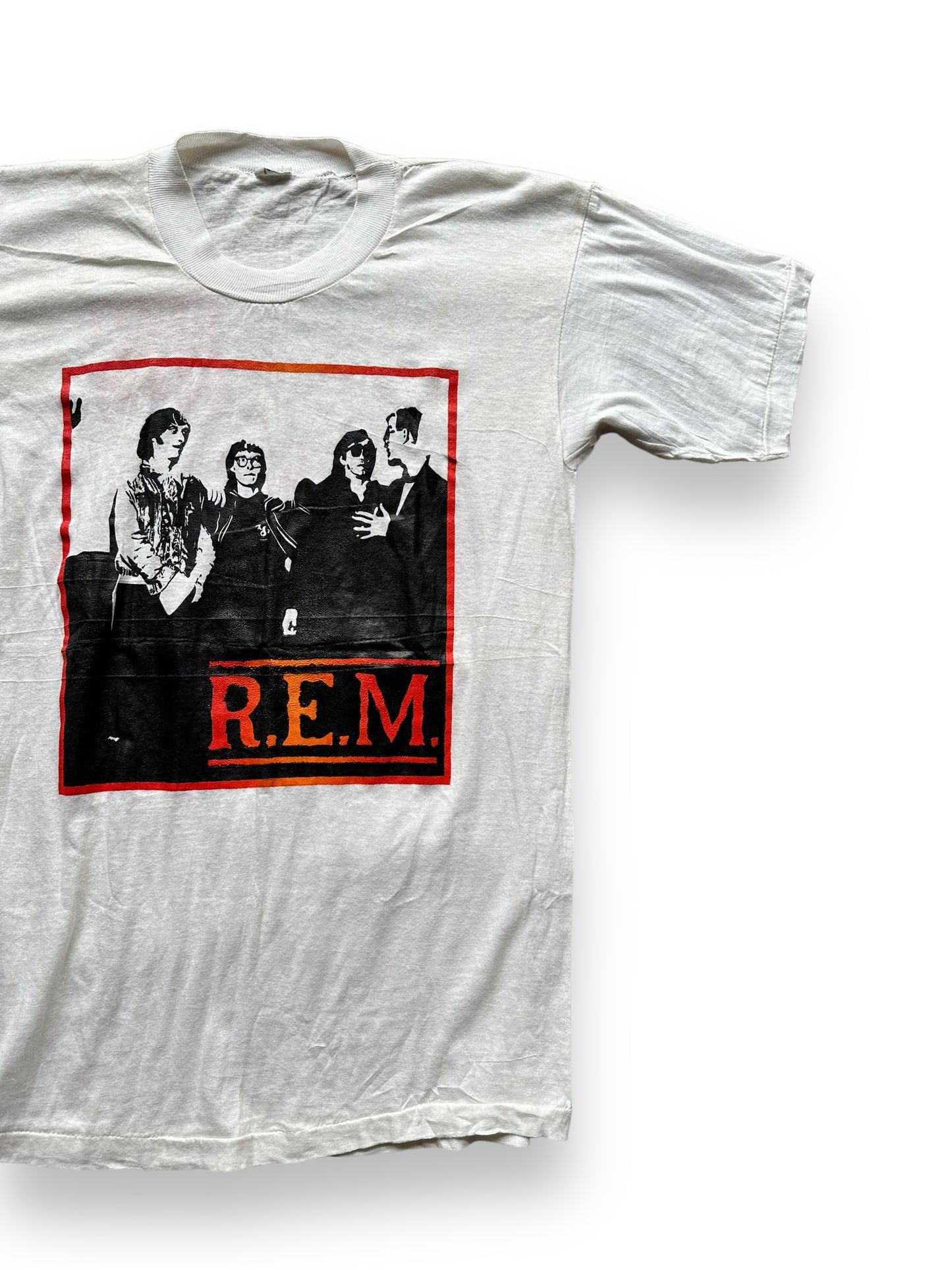 Left Front View of Vintage REM Reckoning Bootleg Tee SZ XL | Barn Owl Vintage Clothing | Vintage Athens Georgia Rock Tees Seattle