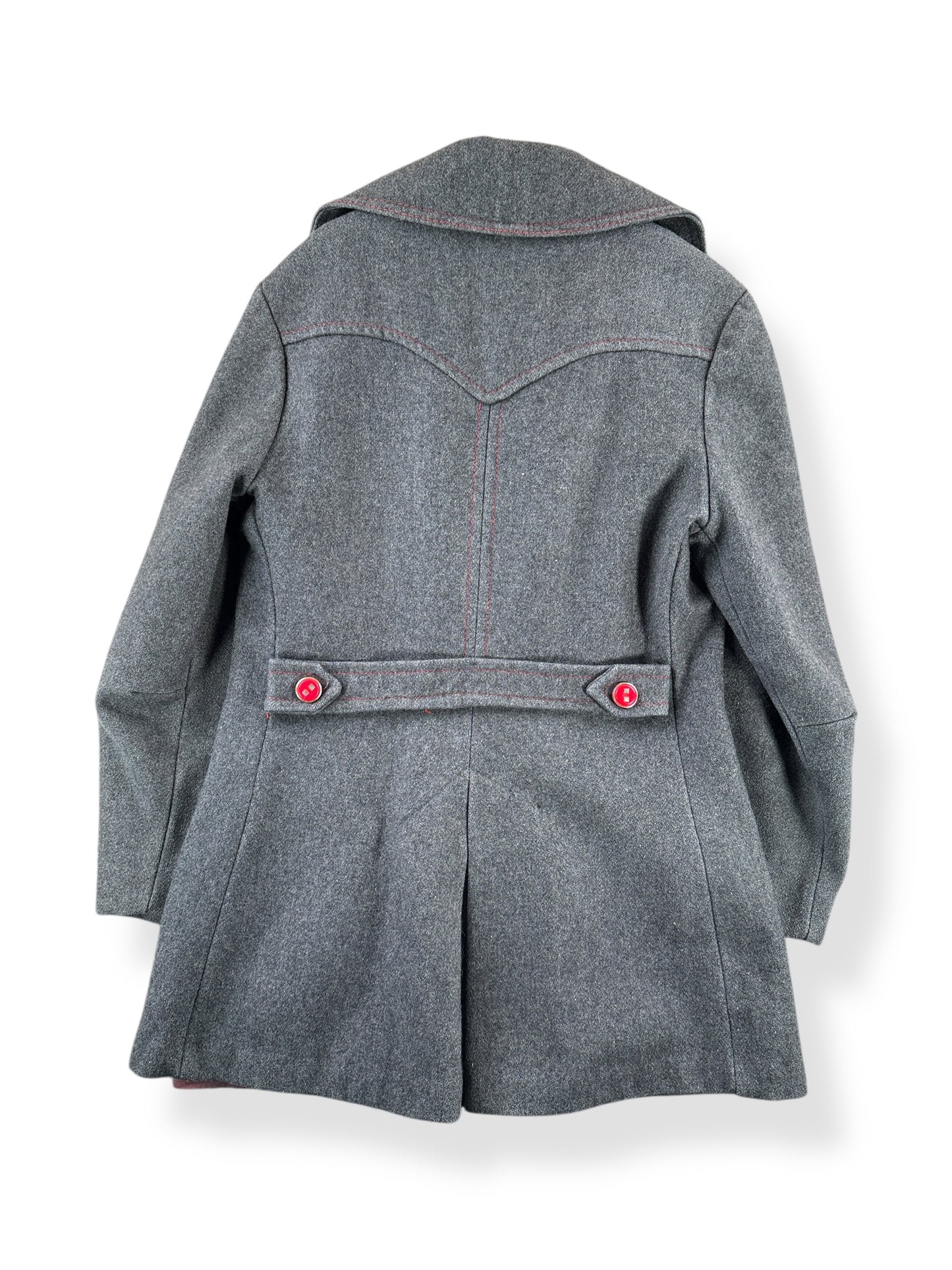 Back of Vintage 70s Grey Coat with Red Details SZ M