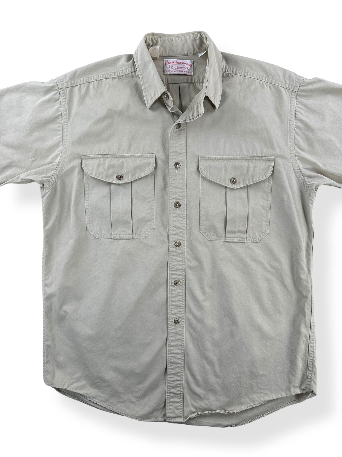 Front Close Up of Vintage Filson Short Sleeve Lightweight Guide Shirt SZ L