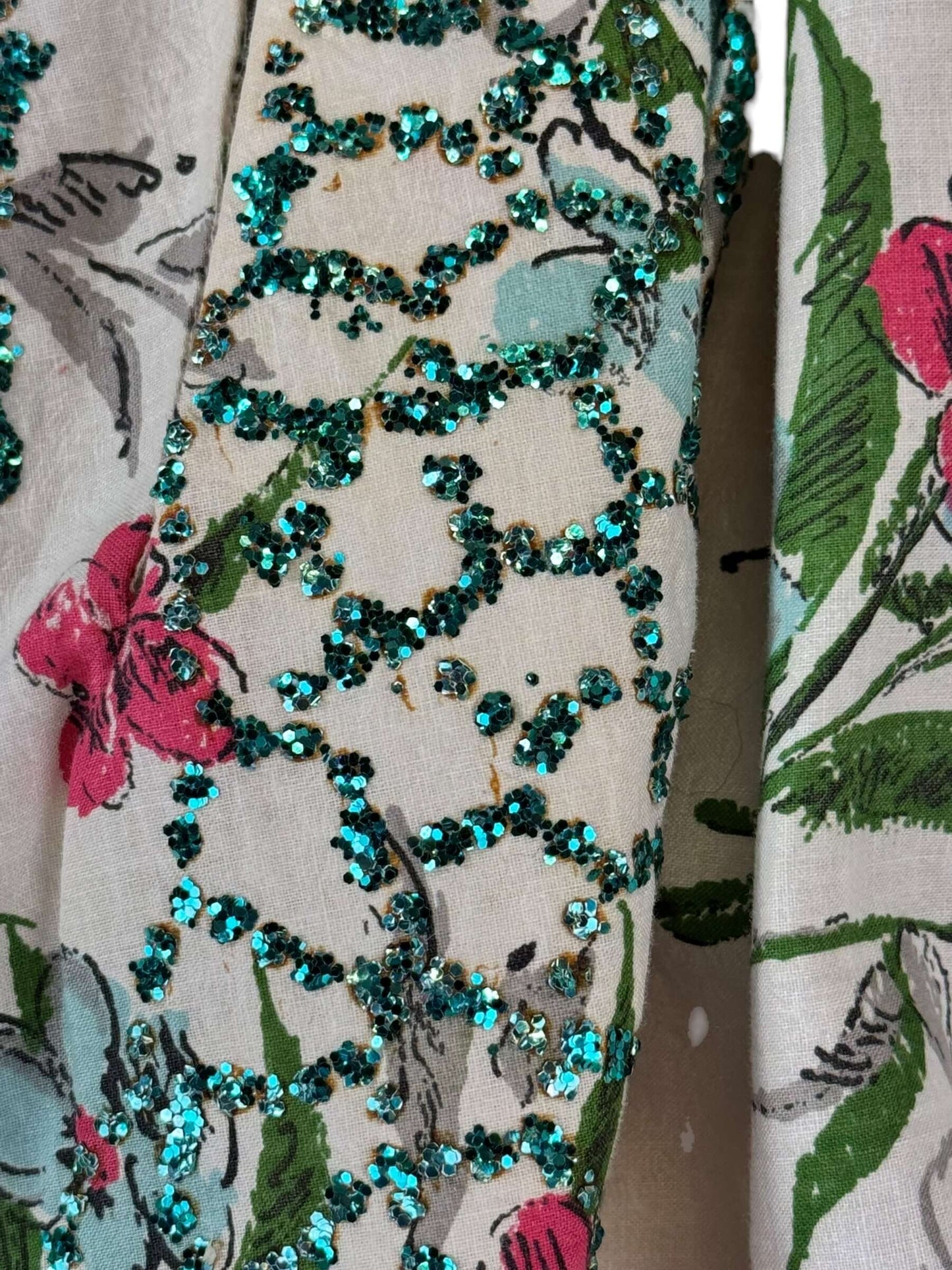Rust of 1950s Floral Glitter Dress M