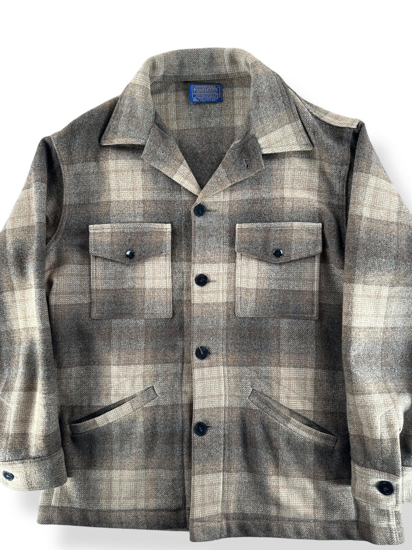 Front Close Up of Vintage Pendleton Tan and Brown Jacket SZ L