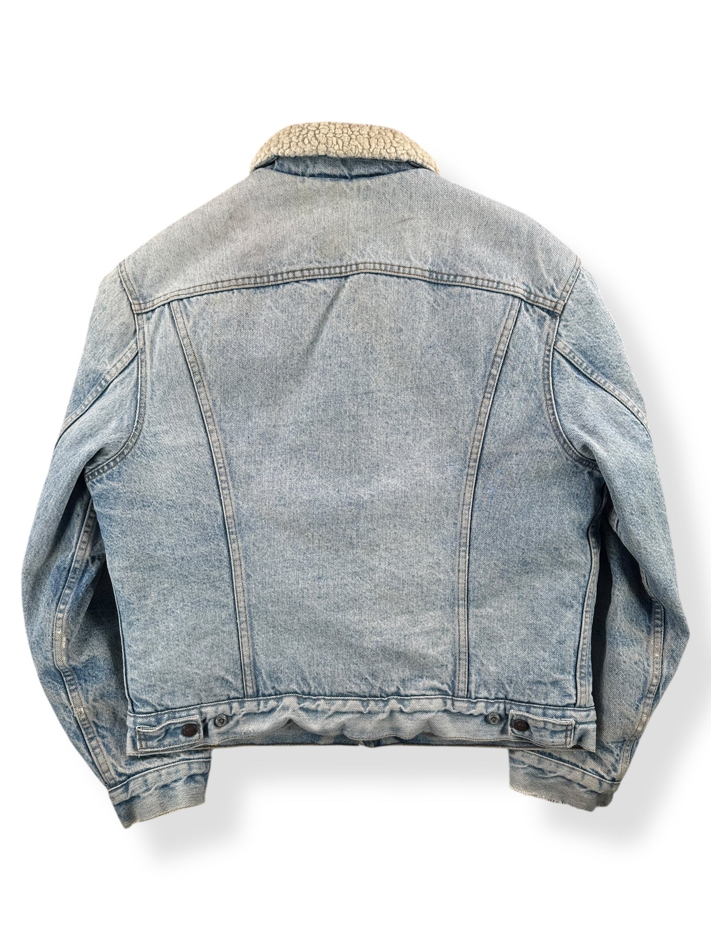 Back of Vintage Light Wash Levis Shearling Denim Trucker Jacket SZ 42