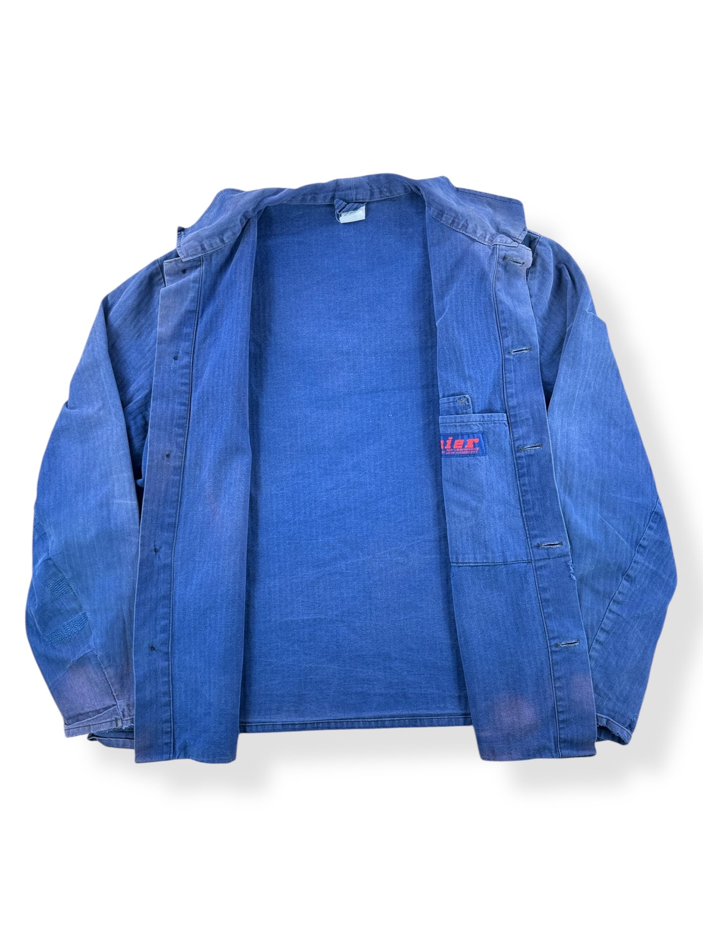 Inside of Vintage HBT Pionier Faded and Repaired Euro Work Jacket SZ L