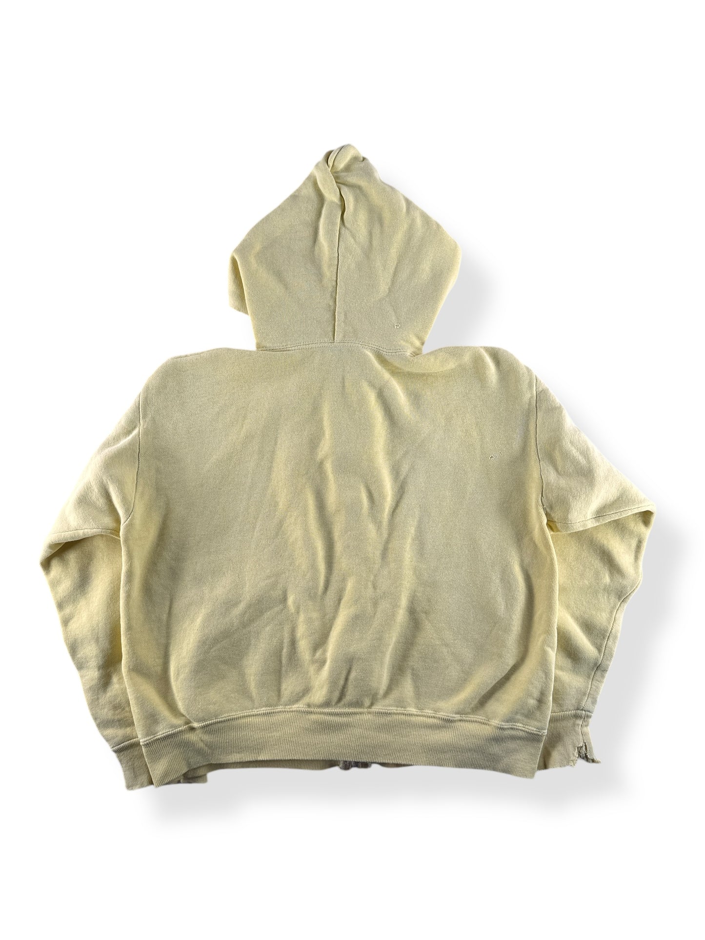 Back of Vintage Pale Yellow Zip Up Hoodie SZ S AS IS