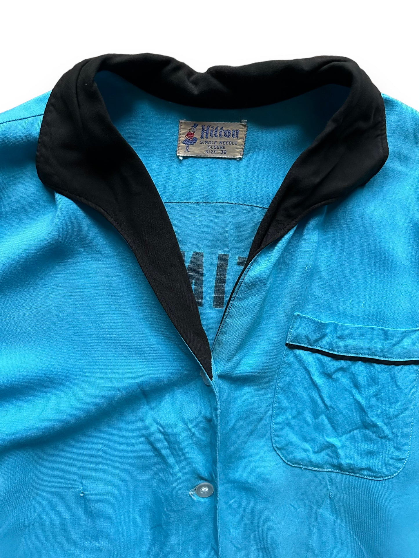 collar of Vintage Continental Motel Portland Oregon Rayon Bowling Shirt SZ M | Vintage Bowling Shirt Seattle | Barn Owl Vintage Seattle
