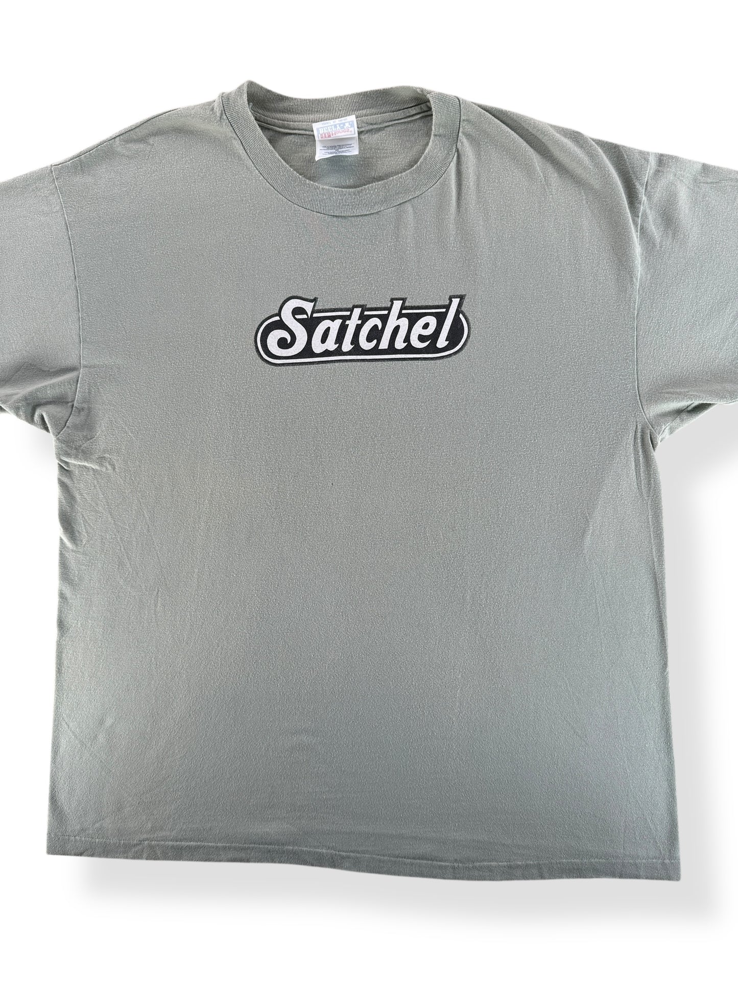 Front Close Up of Vintage Satchel Logo Tee SZ XL