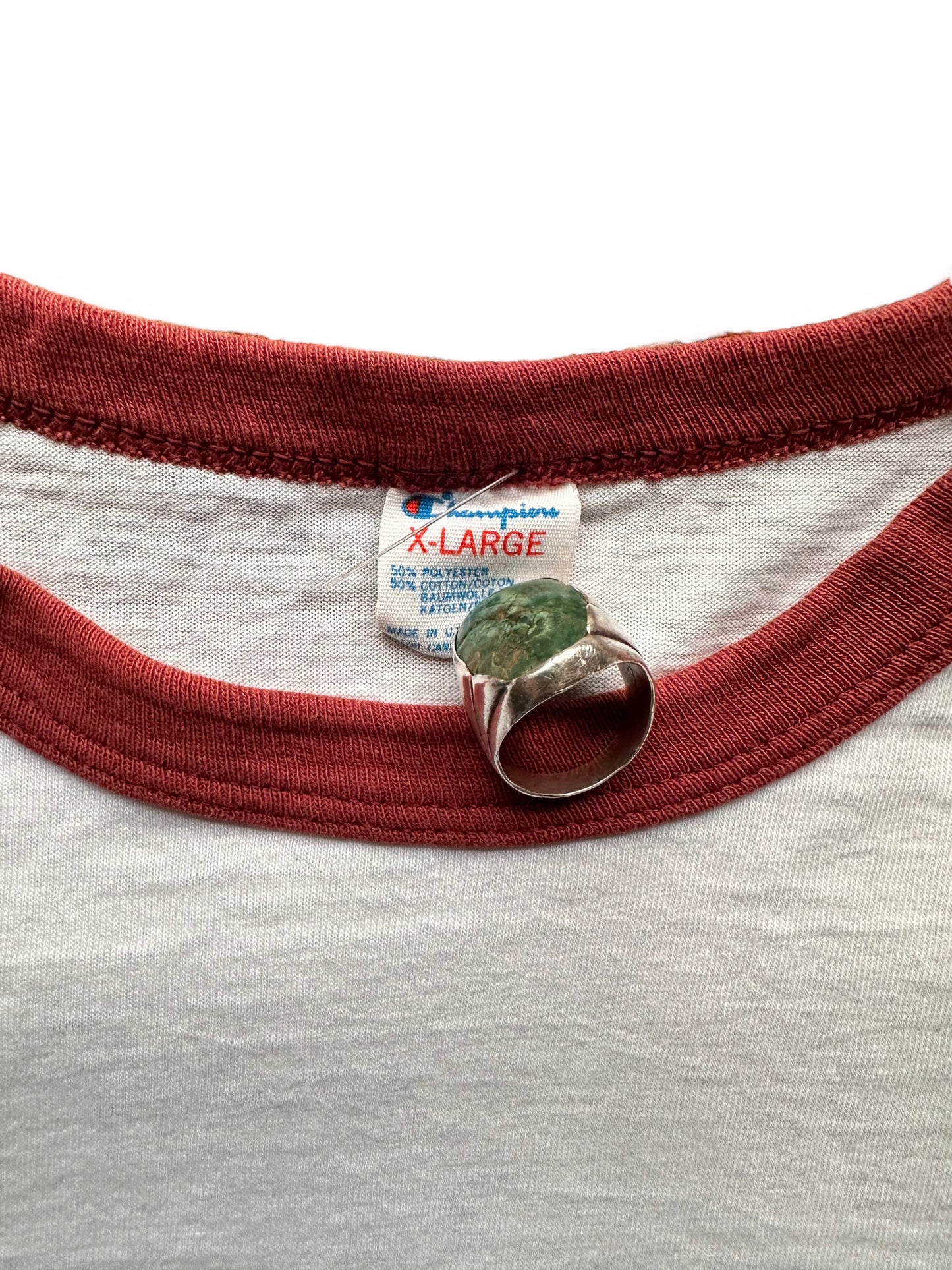 Tag Close Up of Vintage Champion Harvard University Ringer Tee SZ XL | Vintage Ivy League Tee Seattle | Barn Owl Vintage Seattle