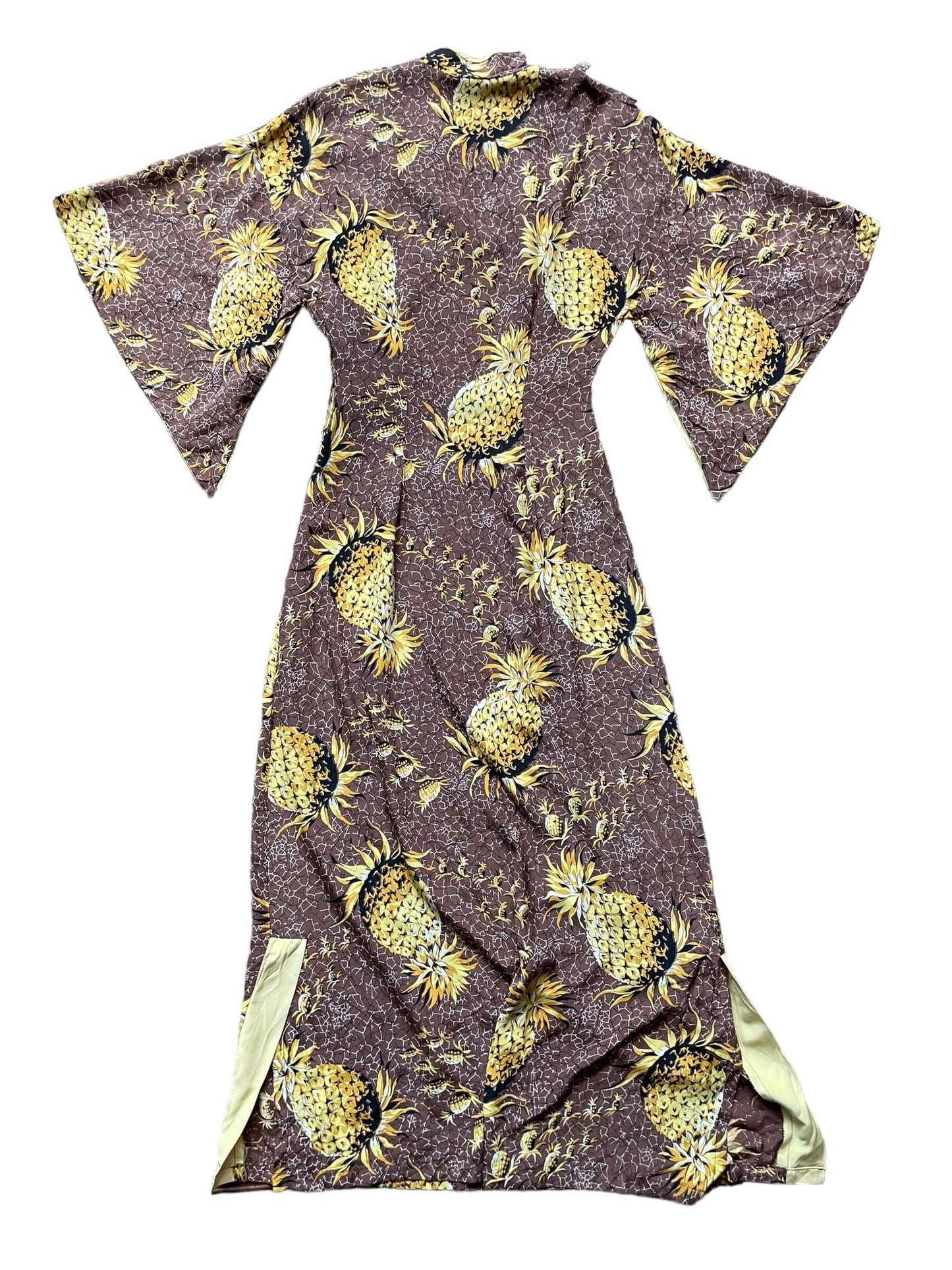 Full back view of 1940s Malihini Rayon Pineapple Dress XS-S