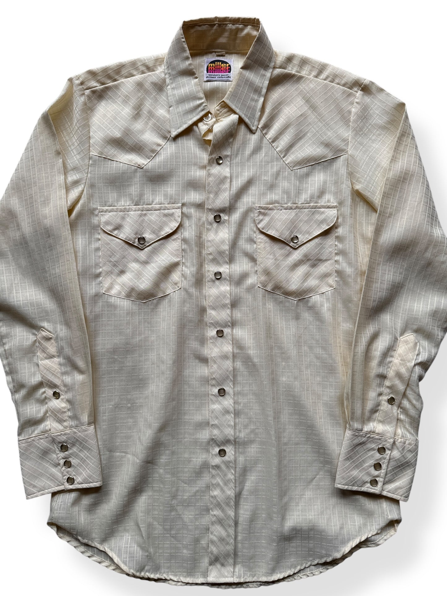 Front Close Up of Vintage Miller Western Wear Pearl Snap SZ L