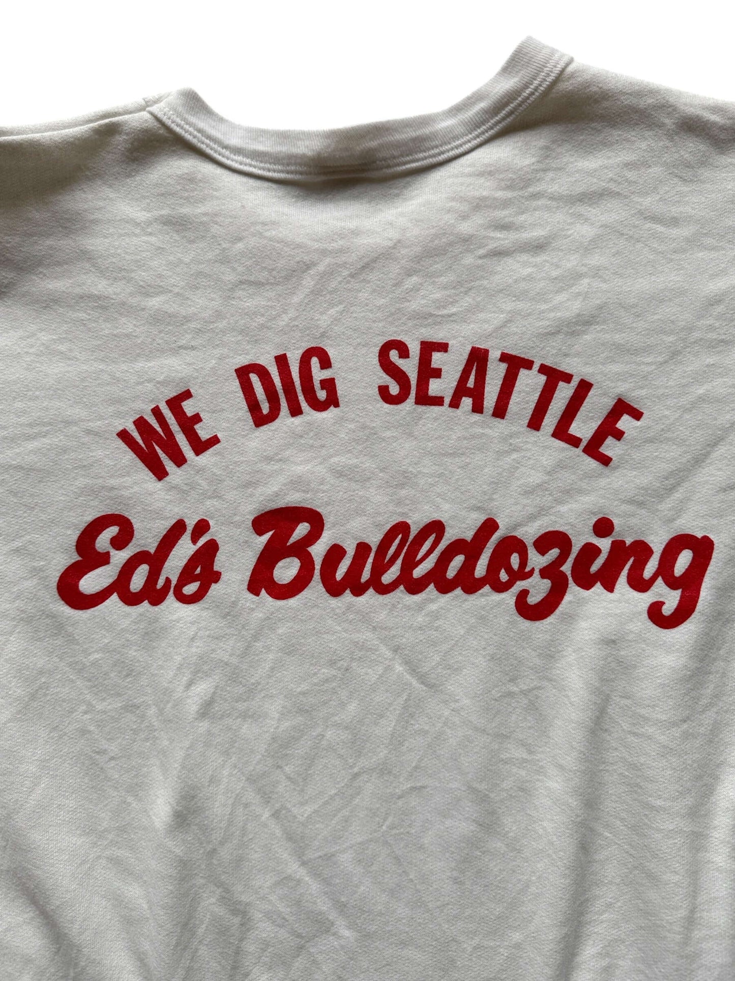 Back Close Up of Vintage Ed's Bulldozing Crewneck SZ XL