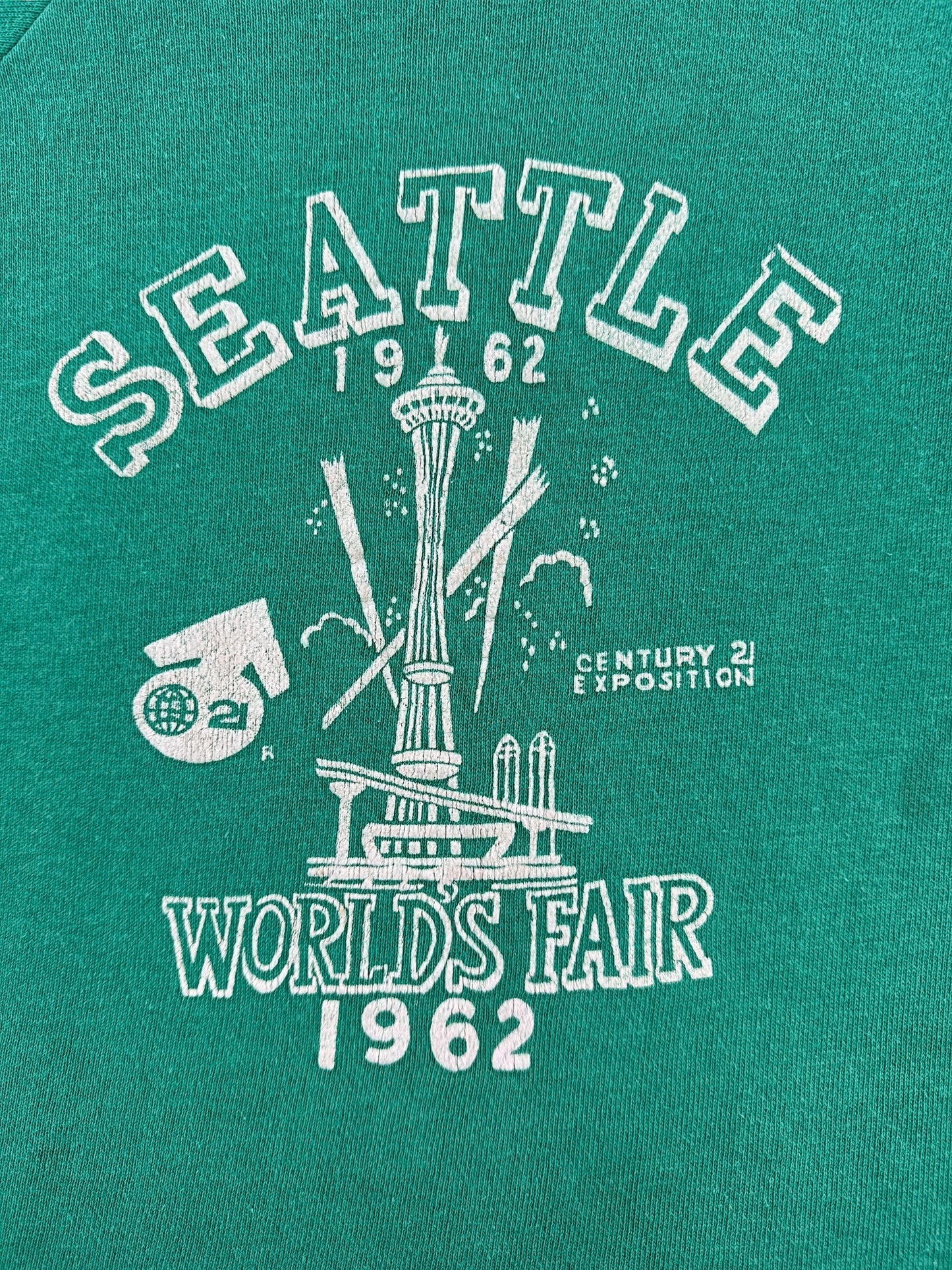 Front Graphic of Vintage Seattle World's Fair Flocked Crewneck SZ S