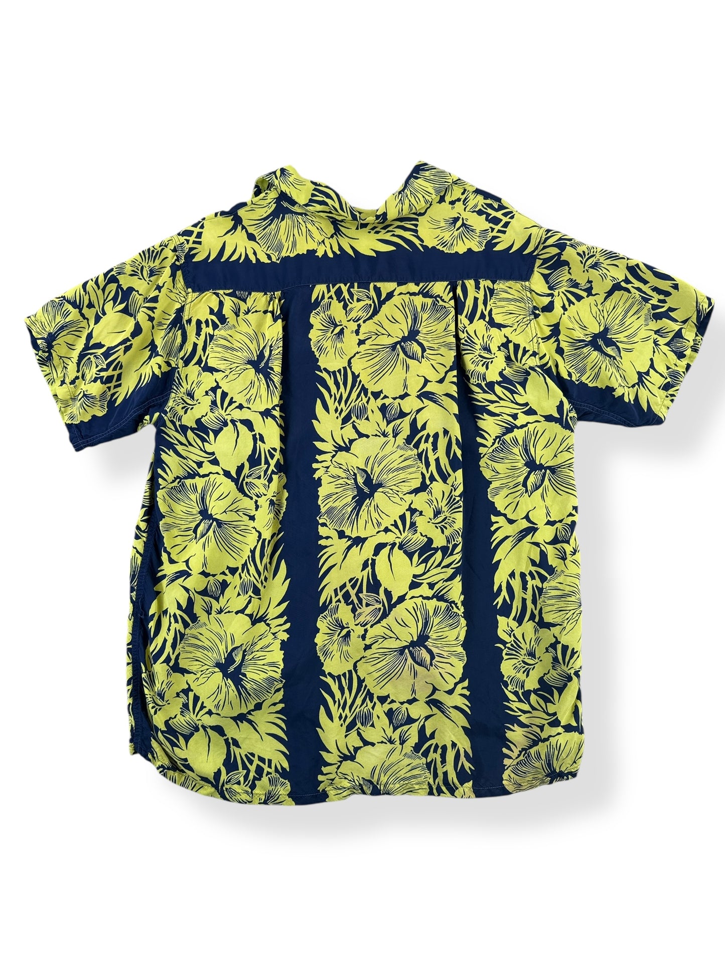 Back of Vintage Penney's Topflight Border Print Aloha Shirt SZ M