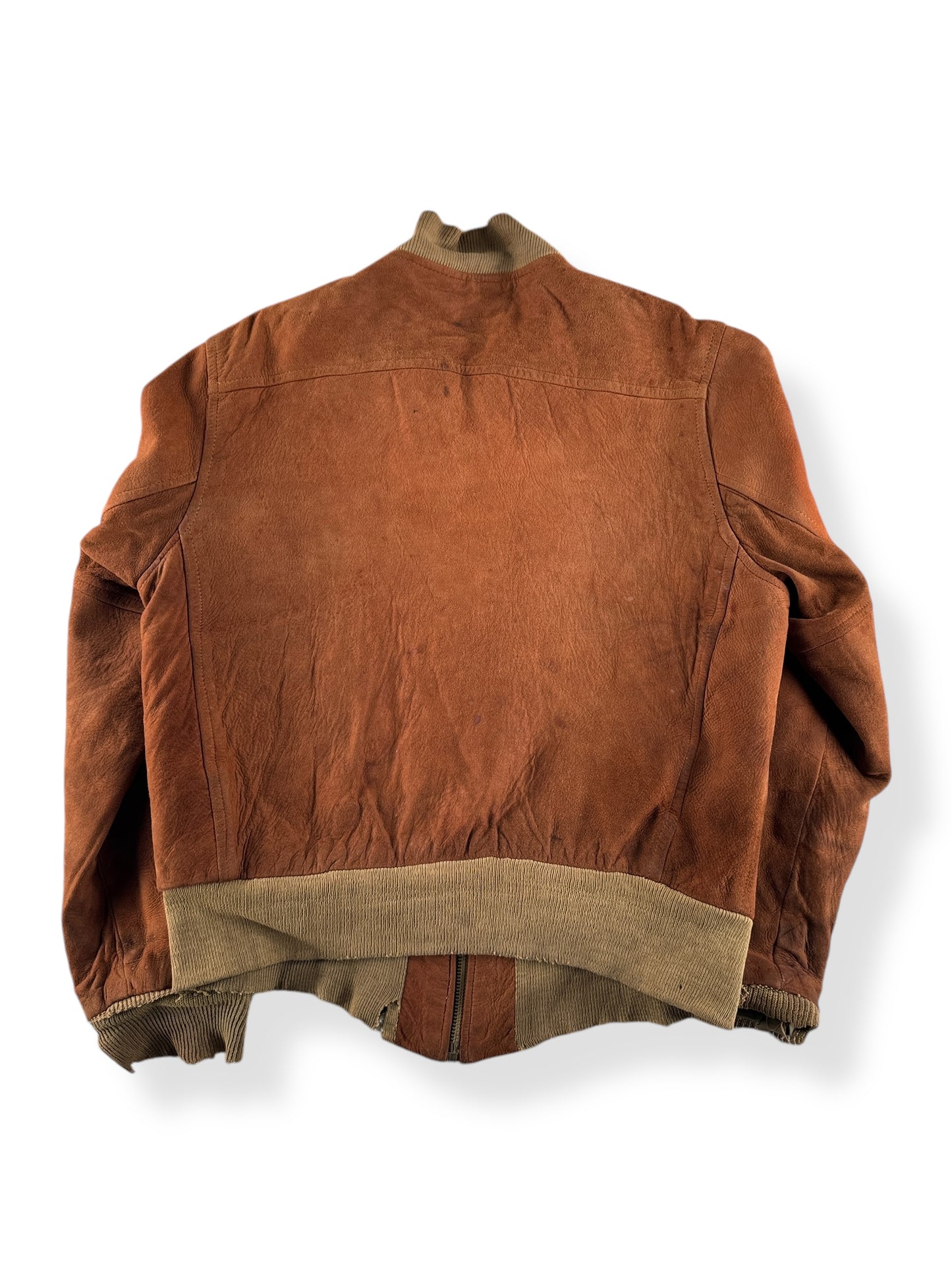 Back of Vintage Thrashed Guide Master Suede Bomber SZ M AS IS