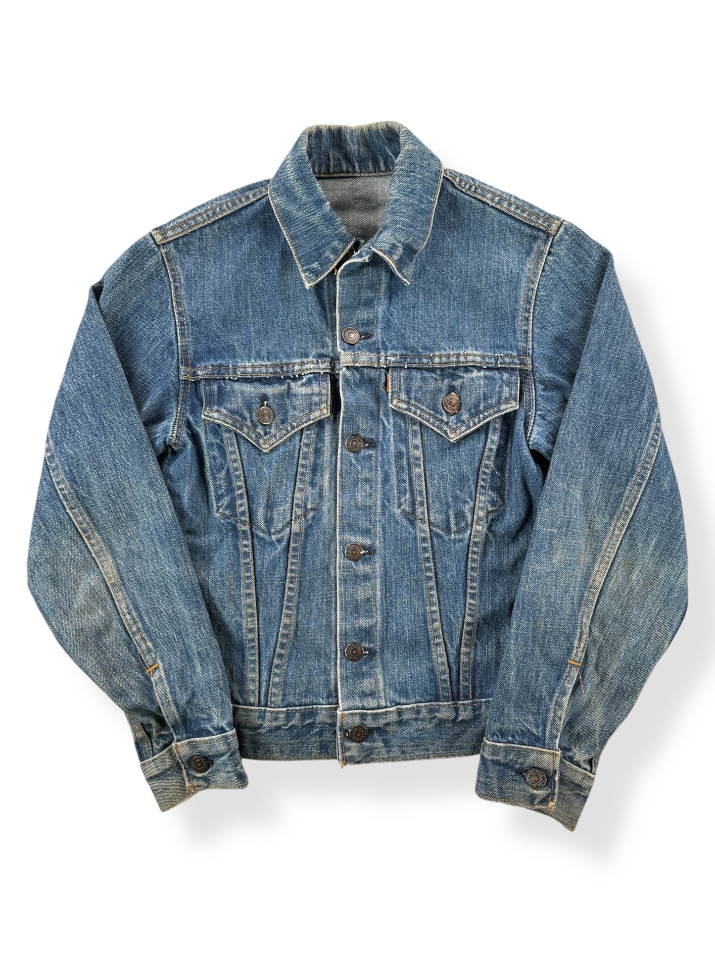 Front of Vintage Levis Orange Tab Trucker Jacket SZ XS