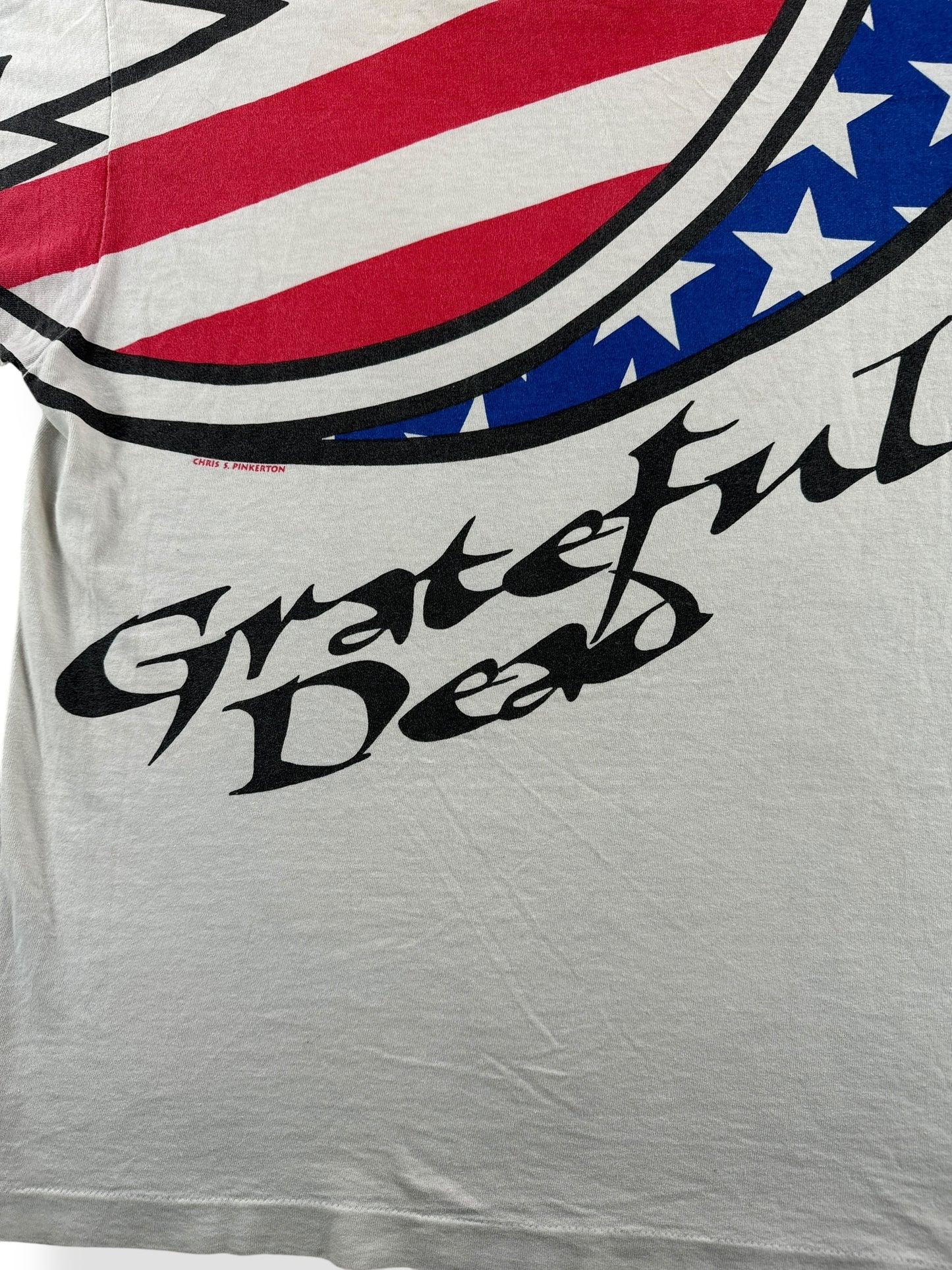 Back Graphic of Vintage Grateful Dead 1993 Summer Tour Stealie Liquid Blue AOP Tee SZ L