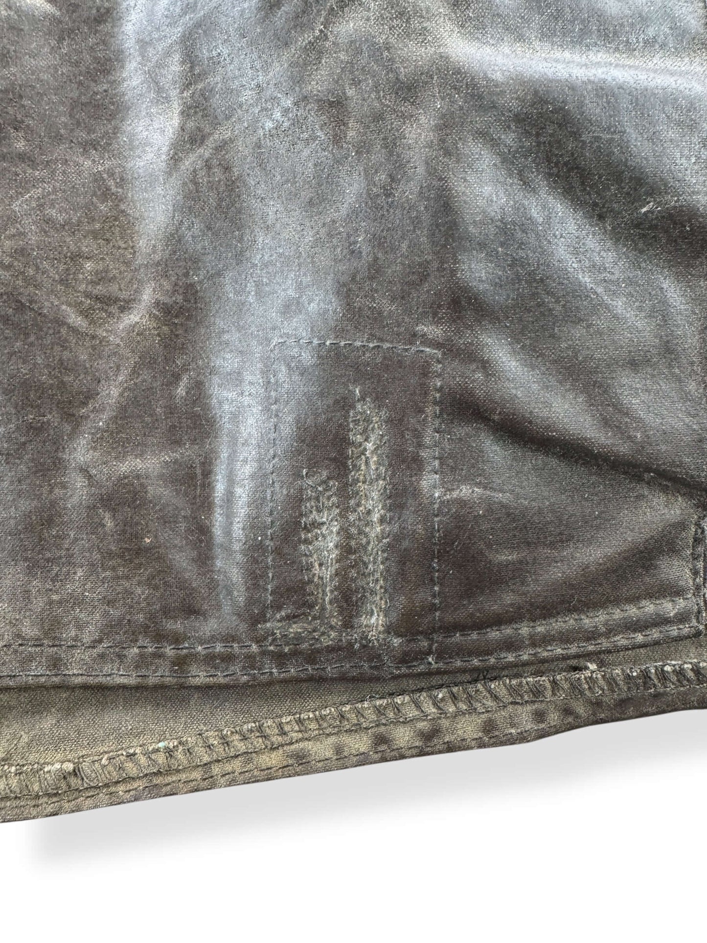 Repair on Vintage Filson Waxed Tin Cloth Jacket SZ XXXL