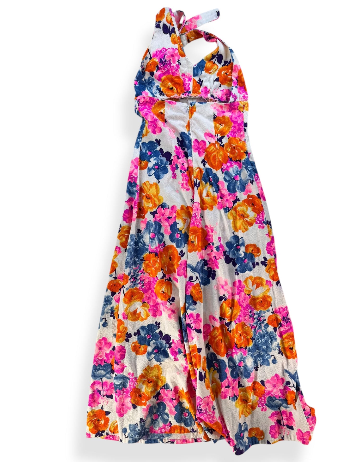 Back view of 1960s Handmade Halter Aloha Maxi Dress S