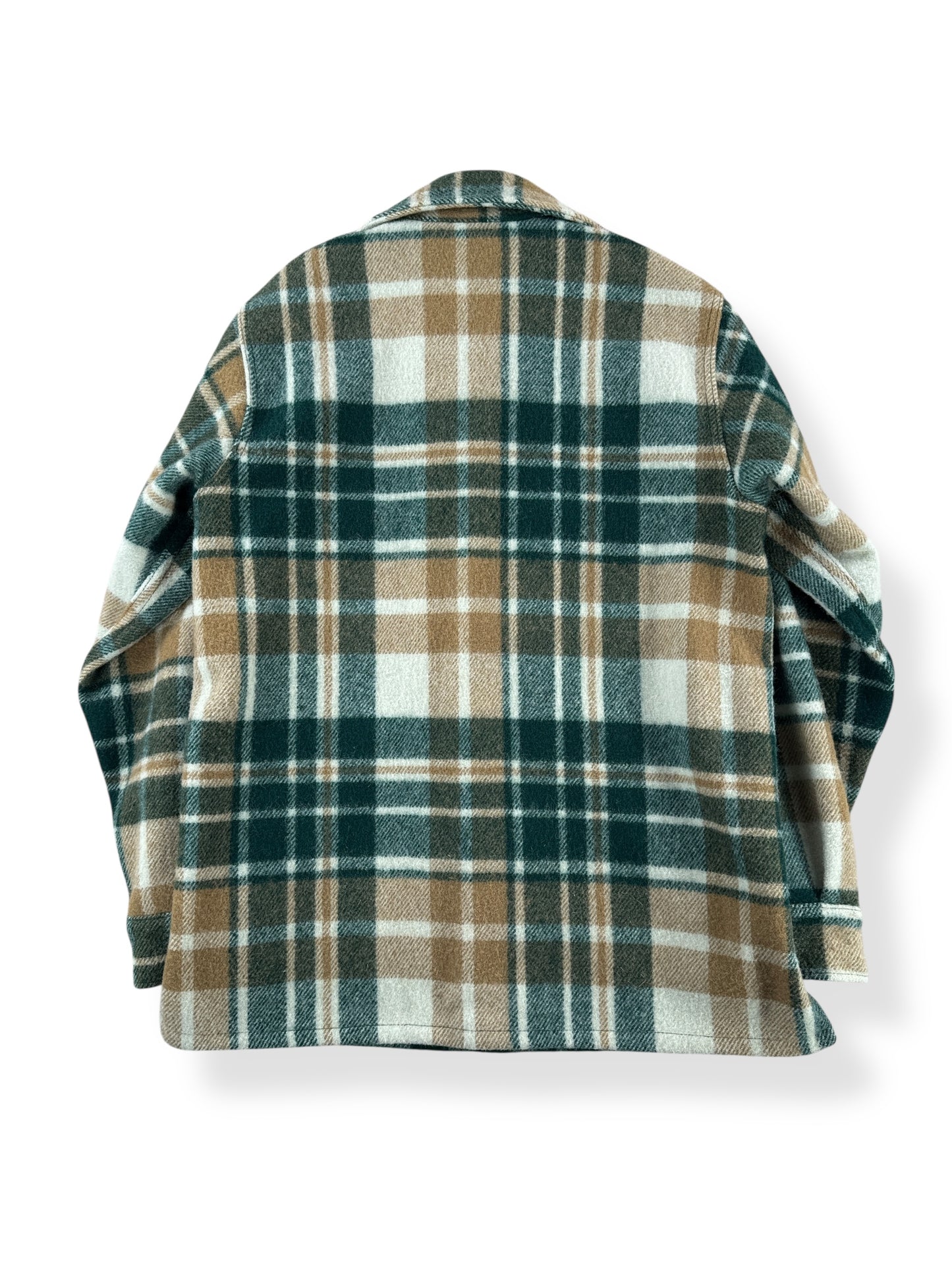 Back of Vintage Woolrich Green & Beige Plaid Jacket SZ M
