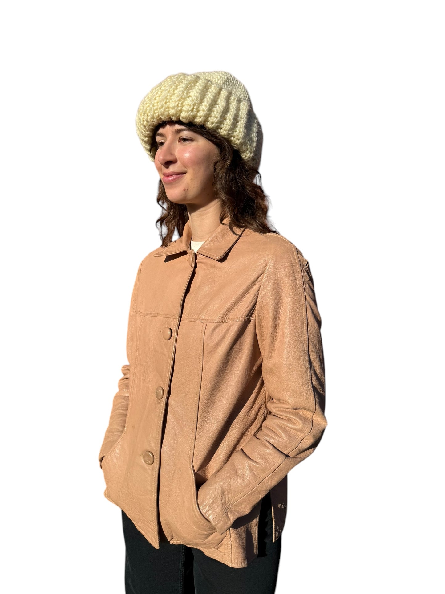 Side view of 1940s Pale Pink Leather Jacket M