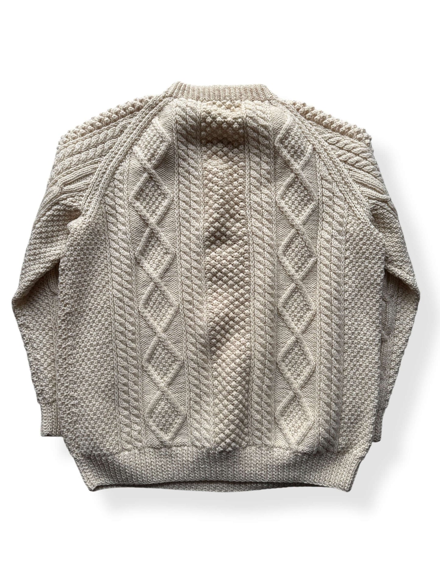 Back of Vintage Sliab Liag Cream Irish Cable Knit Fishermans Sweater SZ XL