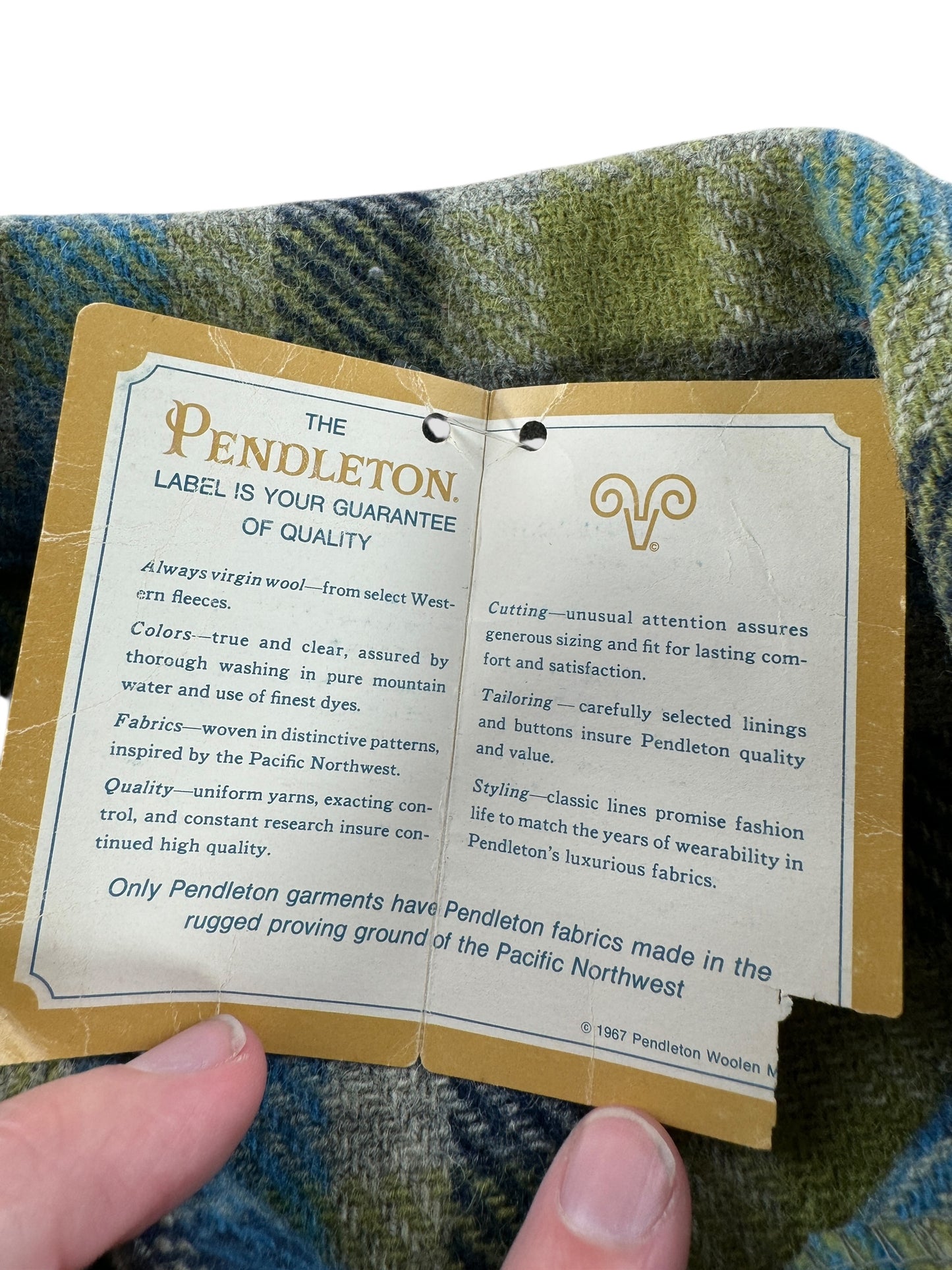 Tag on NOS Vintage Pendleton Green Blue Shacket SZ S