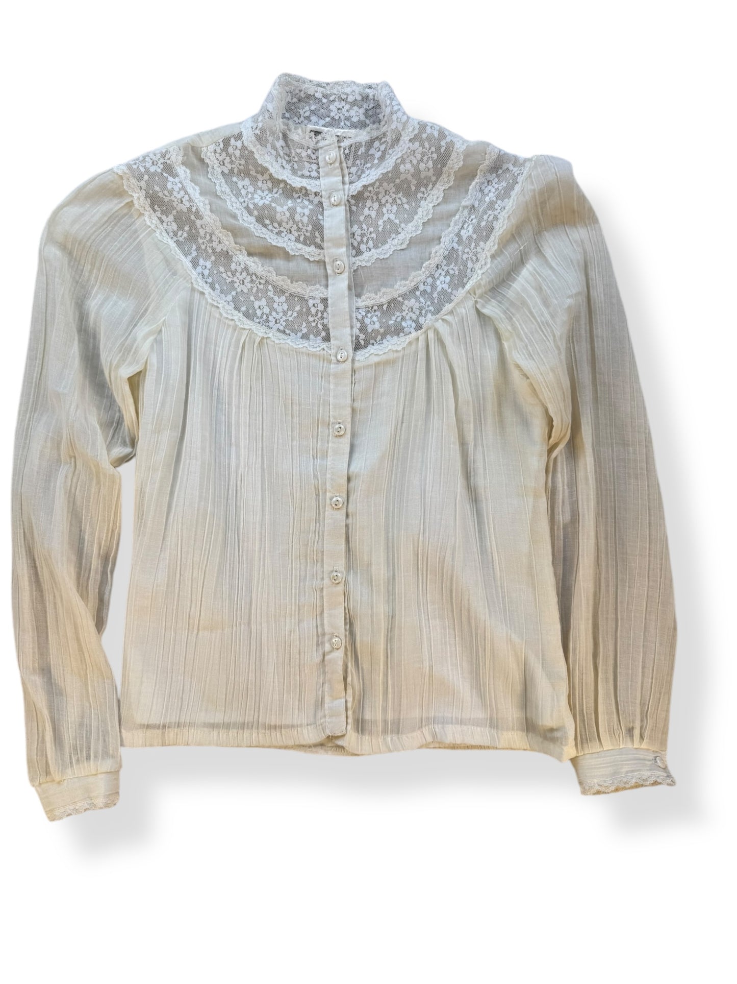 Front view of Vintage Crepe Cotton Gunne Sax Blouse L