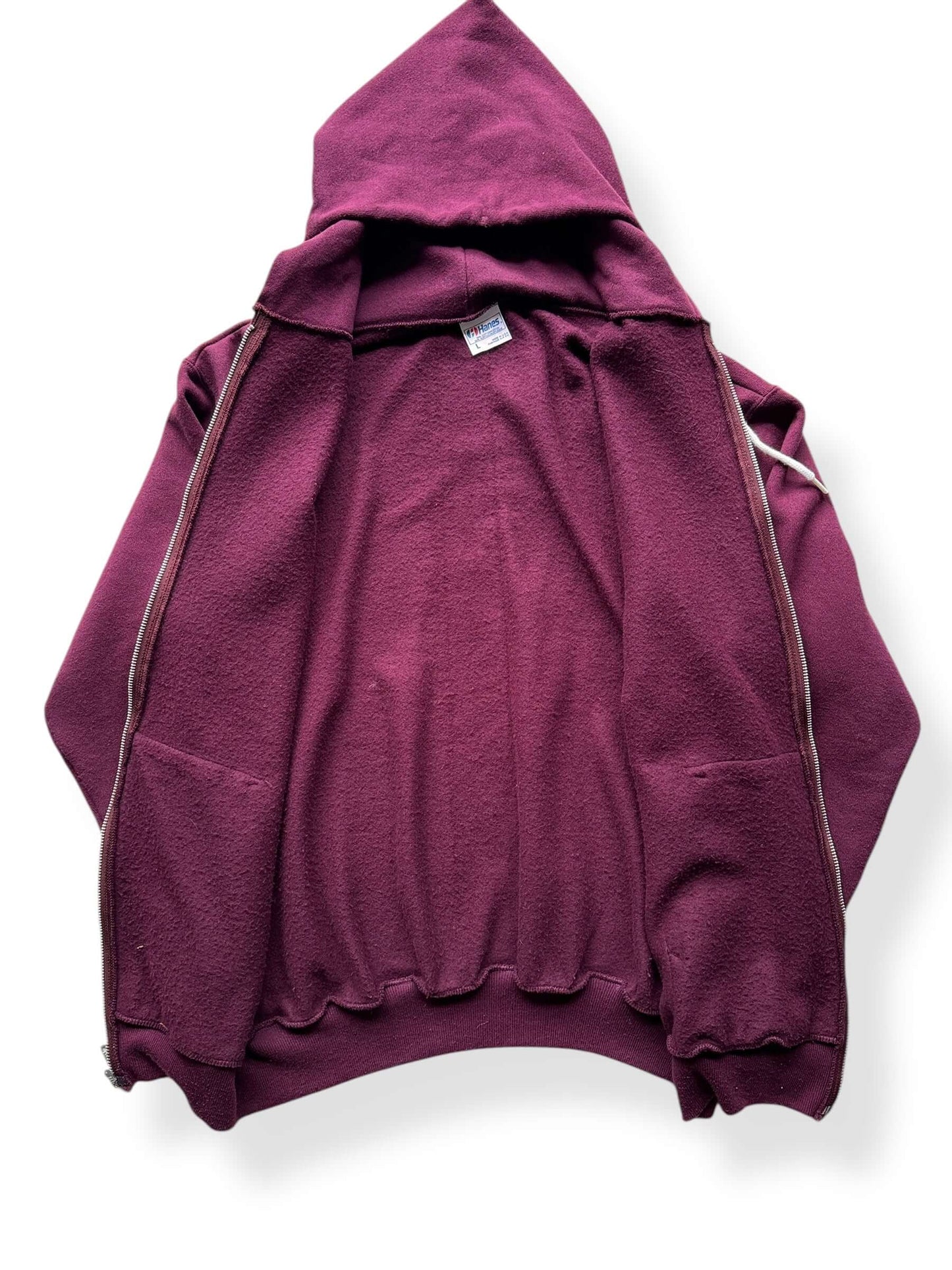 Inside of Vintage Hanes 50/50 Burgundy Hoodie SZ L