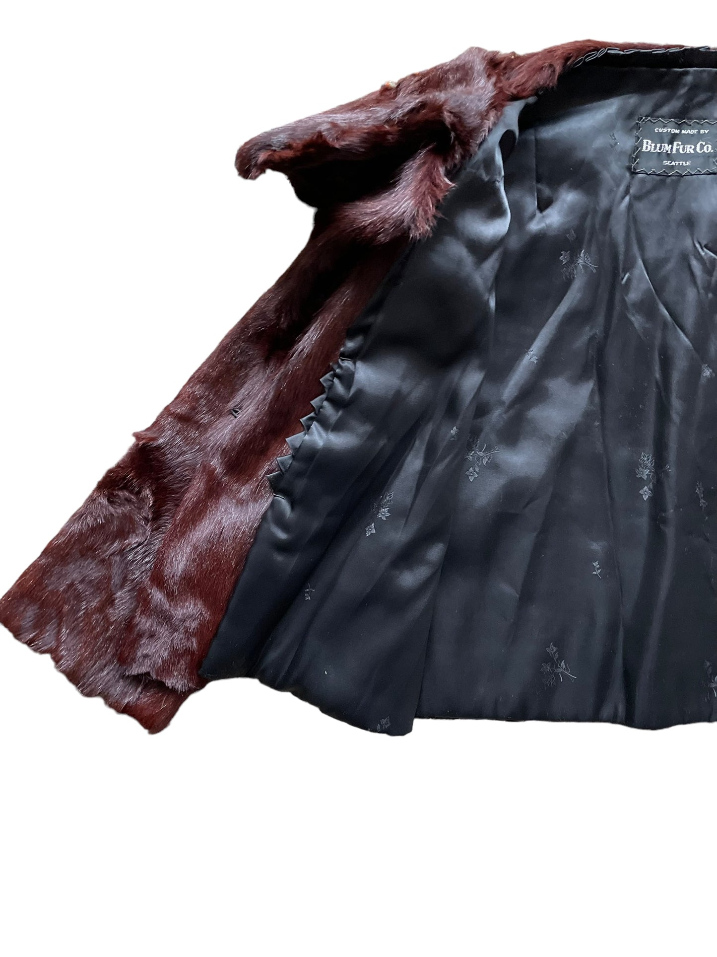 Right side open view of 1940s Custom Made Blum Fur Co. Cropped Coat SZ M-L | Seattle True Vintage | Barn Owl Vintage Coats