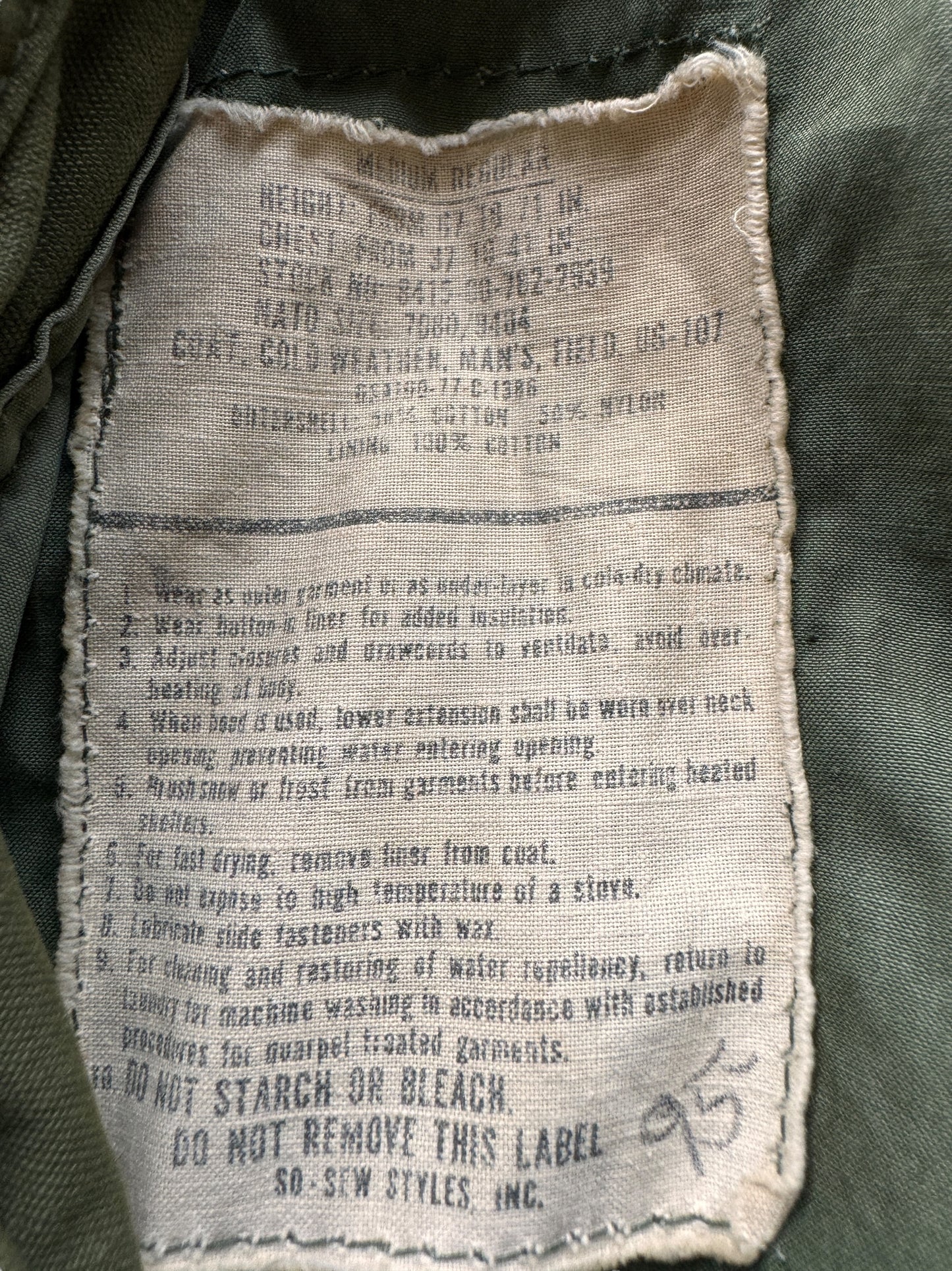 tag on Vintage M-65 Field Jacket SZ M