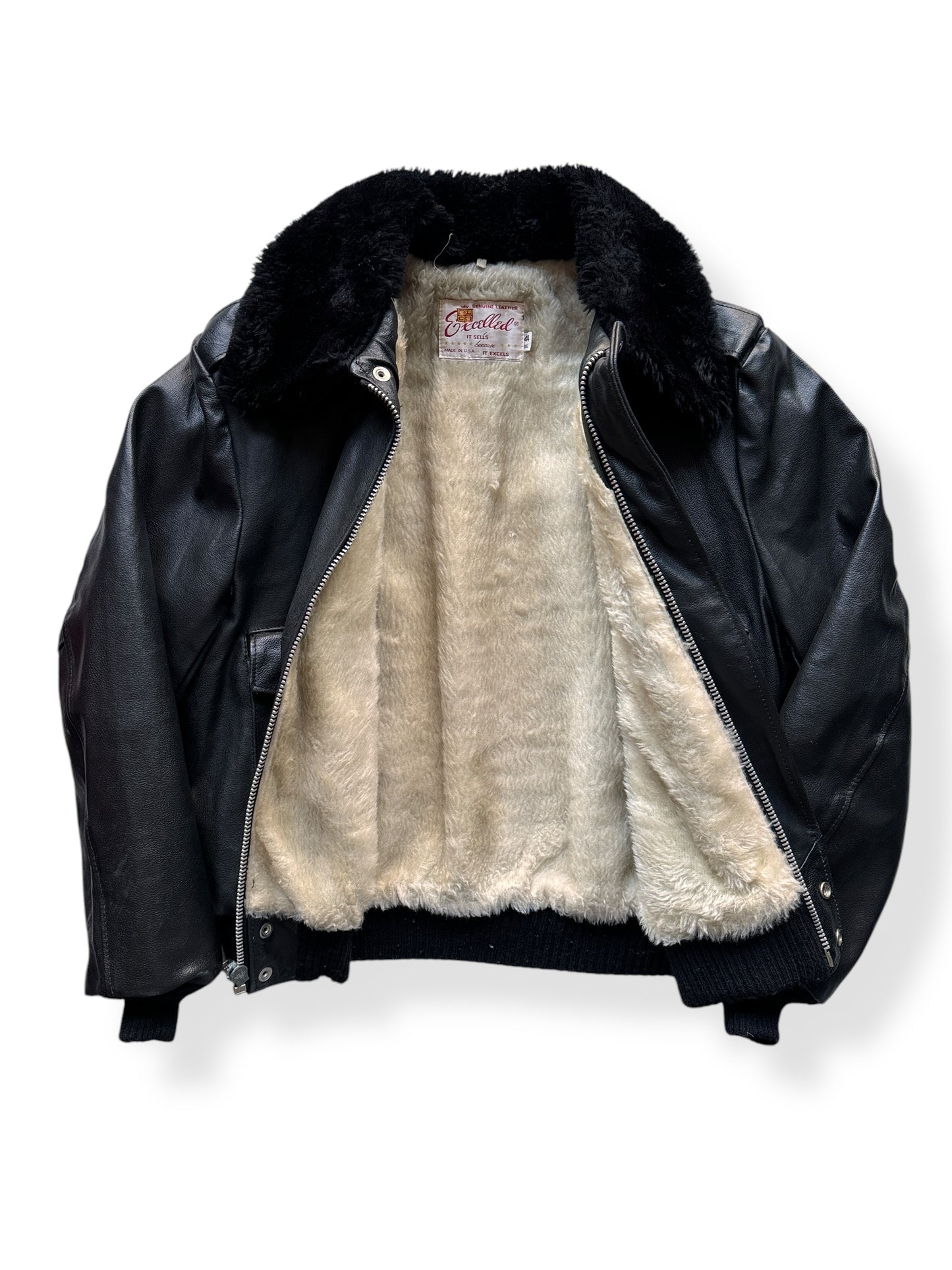 Inside of Vintage Excelled Leather A-2 Style Leather Bomber Jacket SZ 44