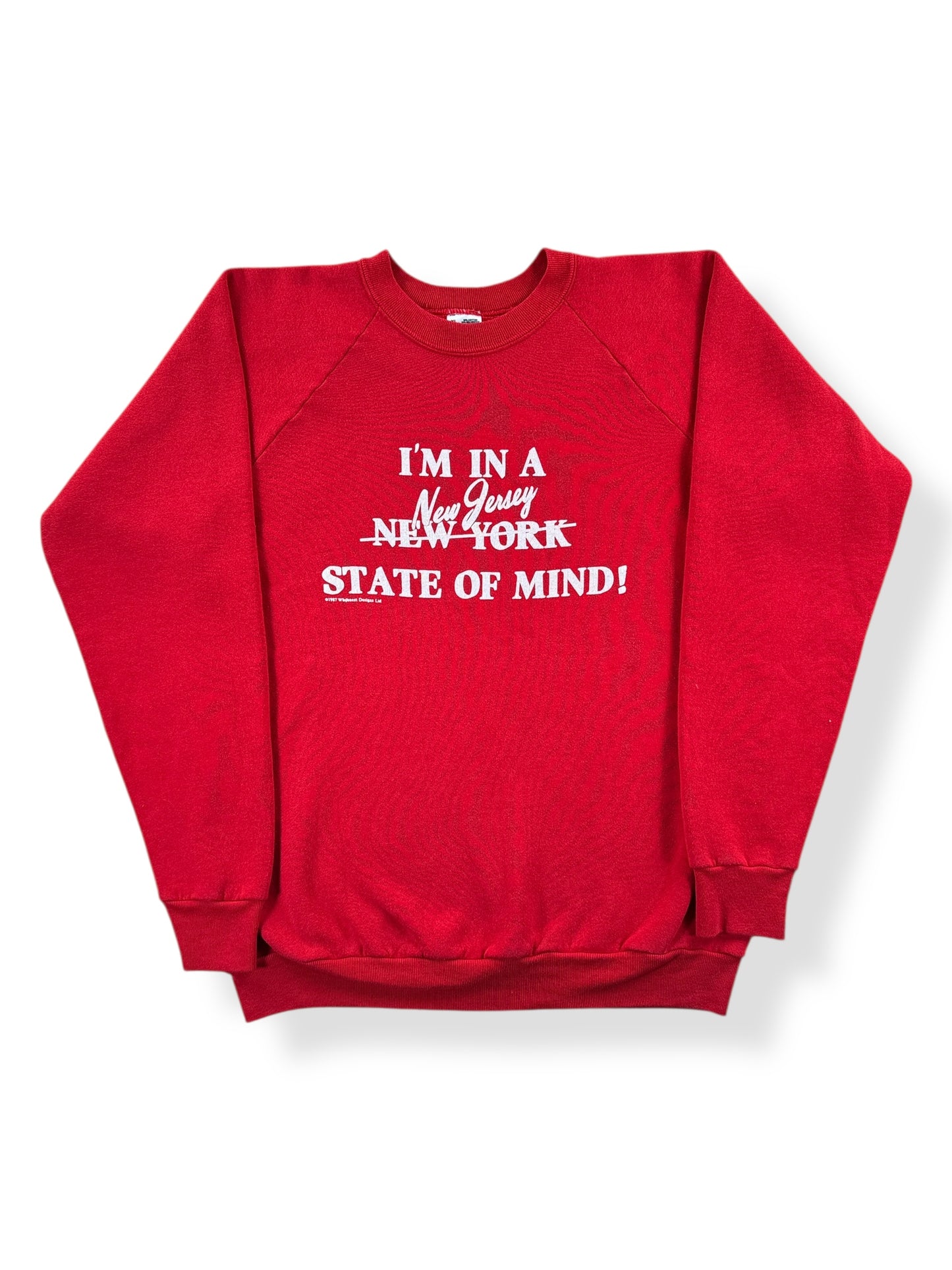 Front of Vintage New Jersey State of Mind Red Crewneck SZ L
