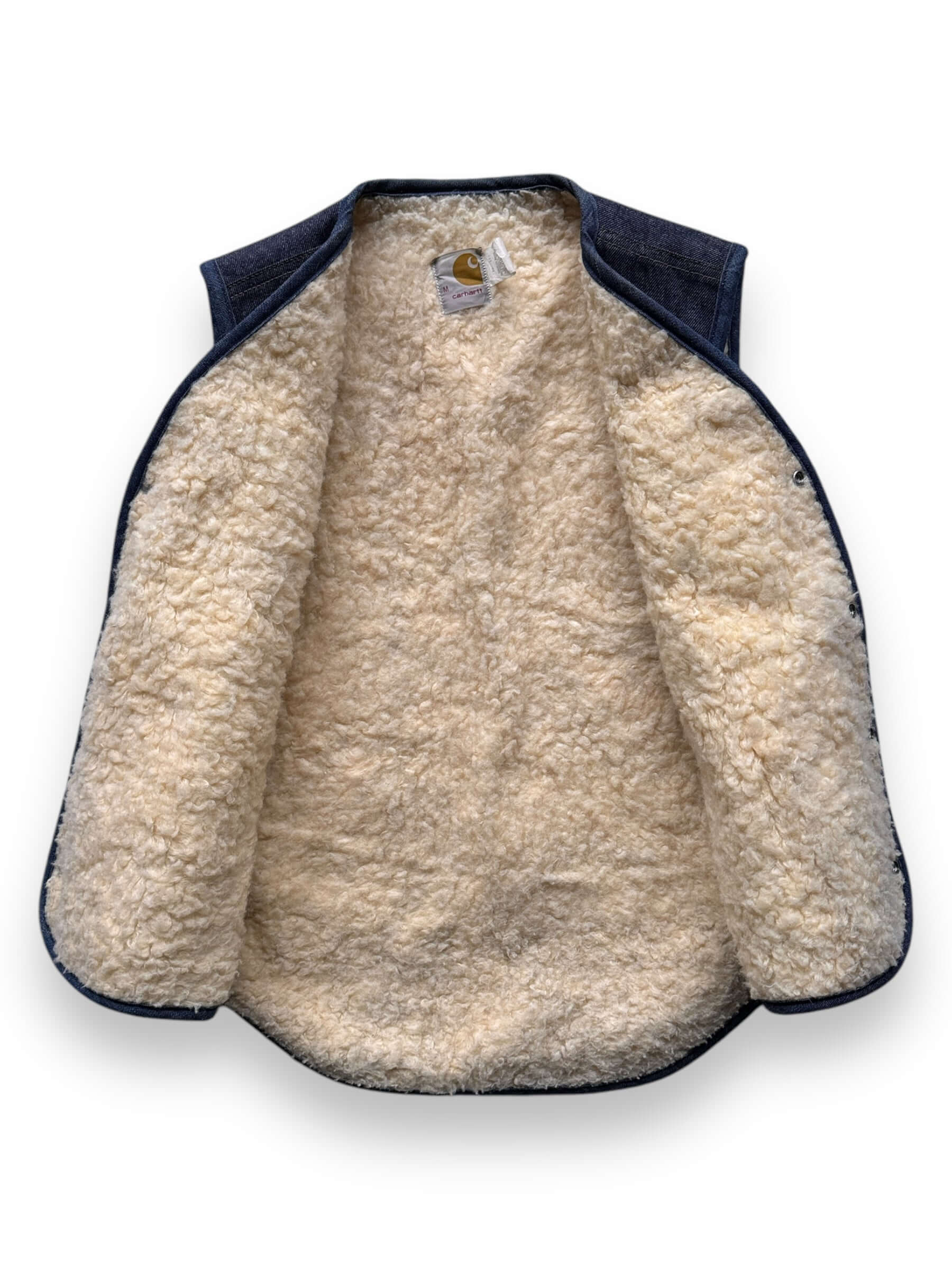inside of Vintage Carhartt Sherpa Lined Denim Vest SZ M