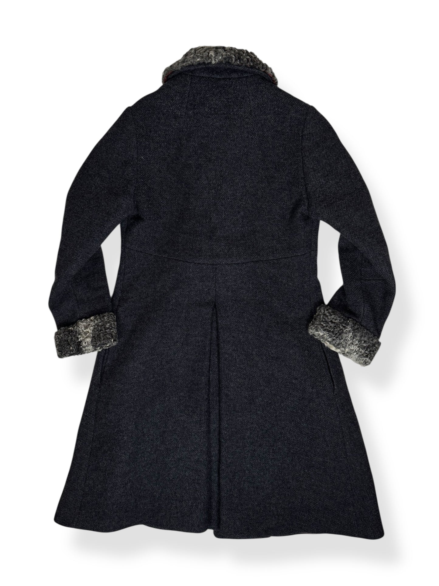 Back view of 1960s Nordstrom's Wool and Lamb's Fur Coat M-L