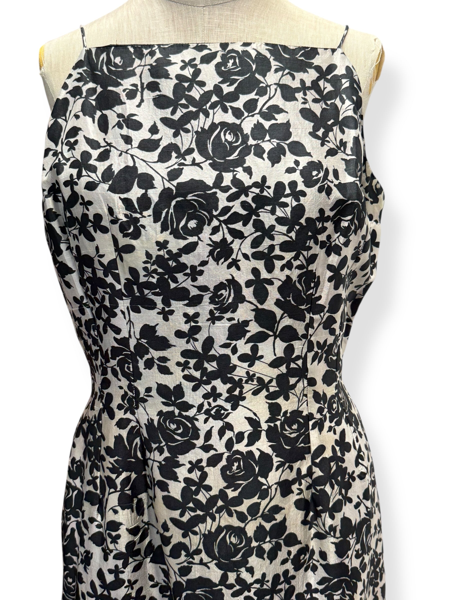 Front view of 60s Silk Floral Dress M