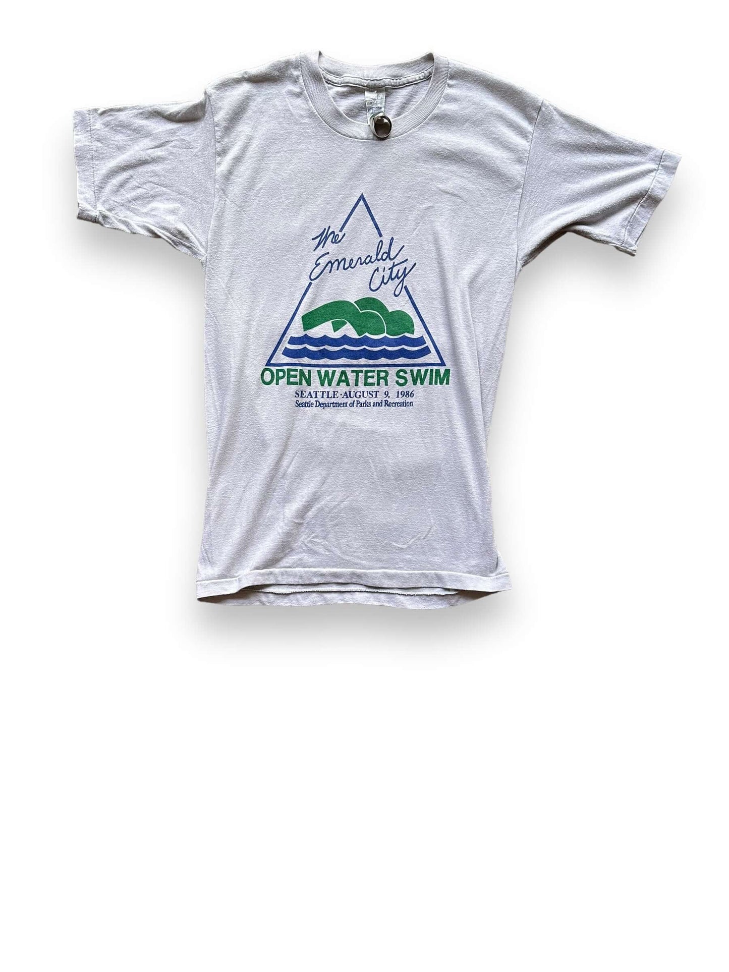 Front View of Vintage Emerald City Open Water Swim Tee SZ M | Barn Owl Vintage Tees | Vintage Graphic Tees Seattle