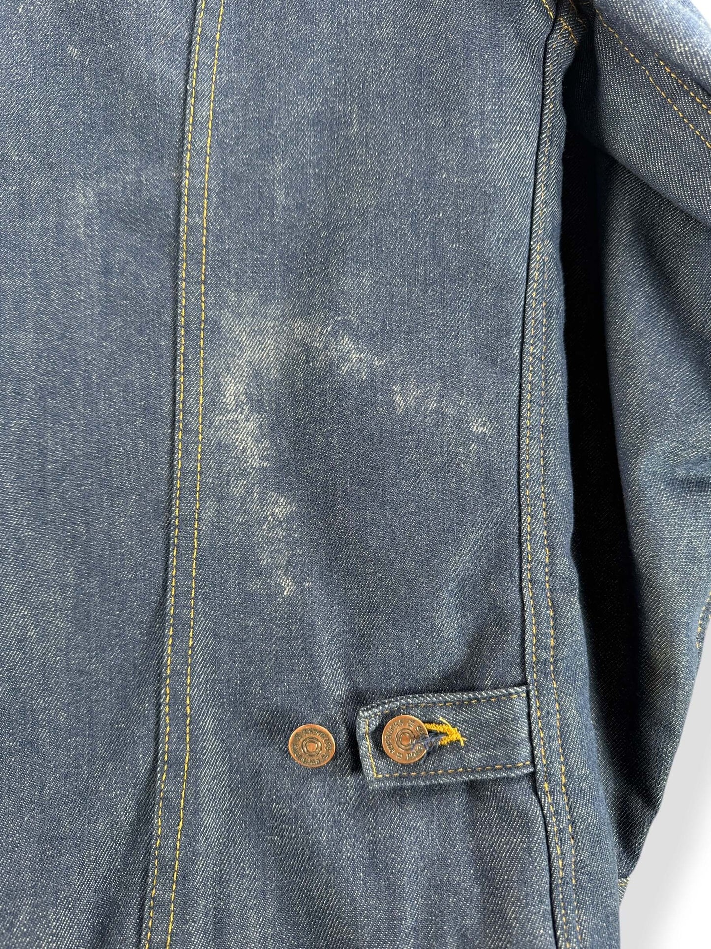 Fading on Vintage Roebucks Raw Denim Shearling Jacket SZ 46