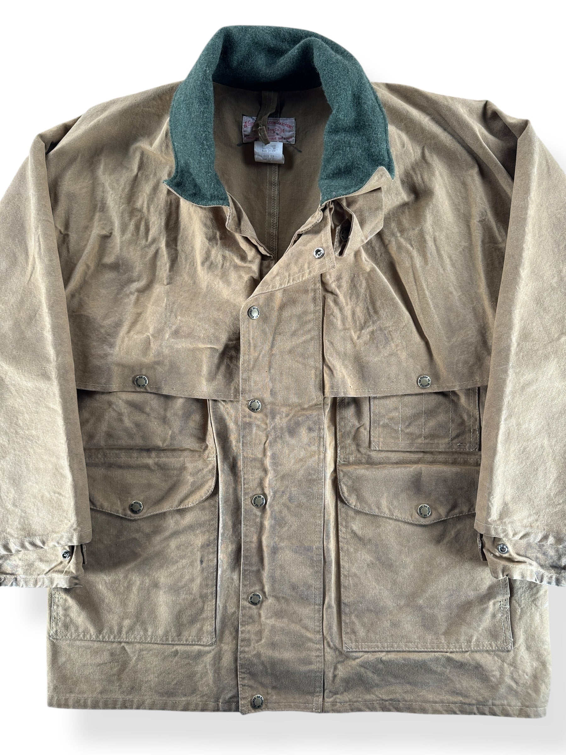 Front Close Up of Vintage Filson Tin Cloth Packer Jacket SZ 42